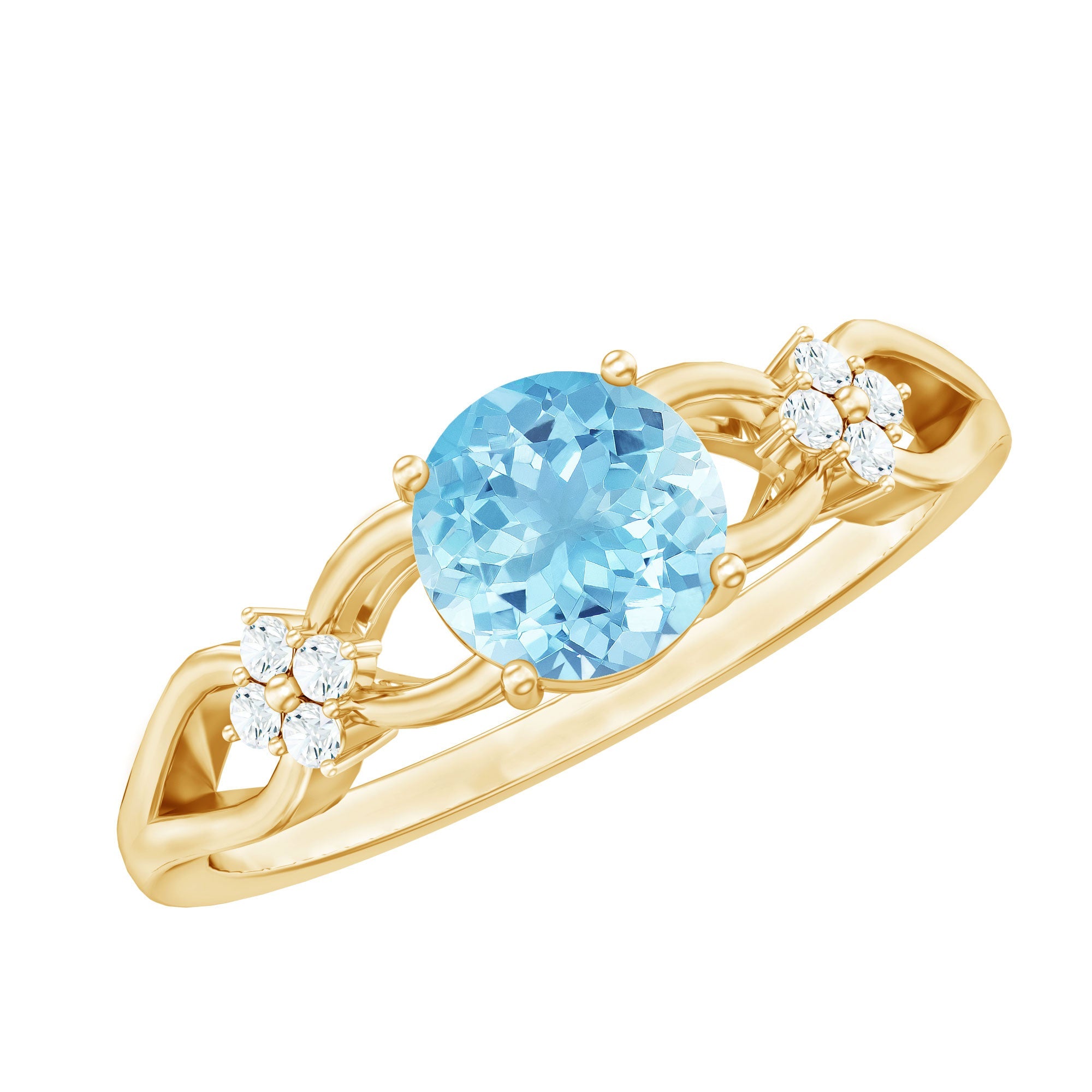 Aquamarine Engagement Ring – Solitaire Blue Gemstone with Diamond Flower Design