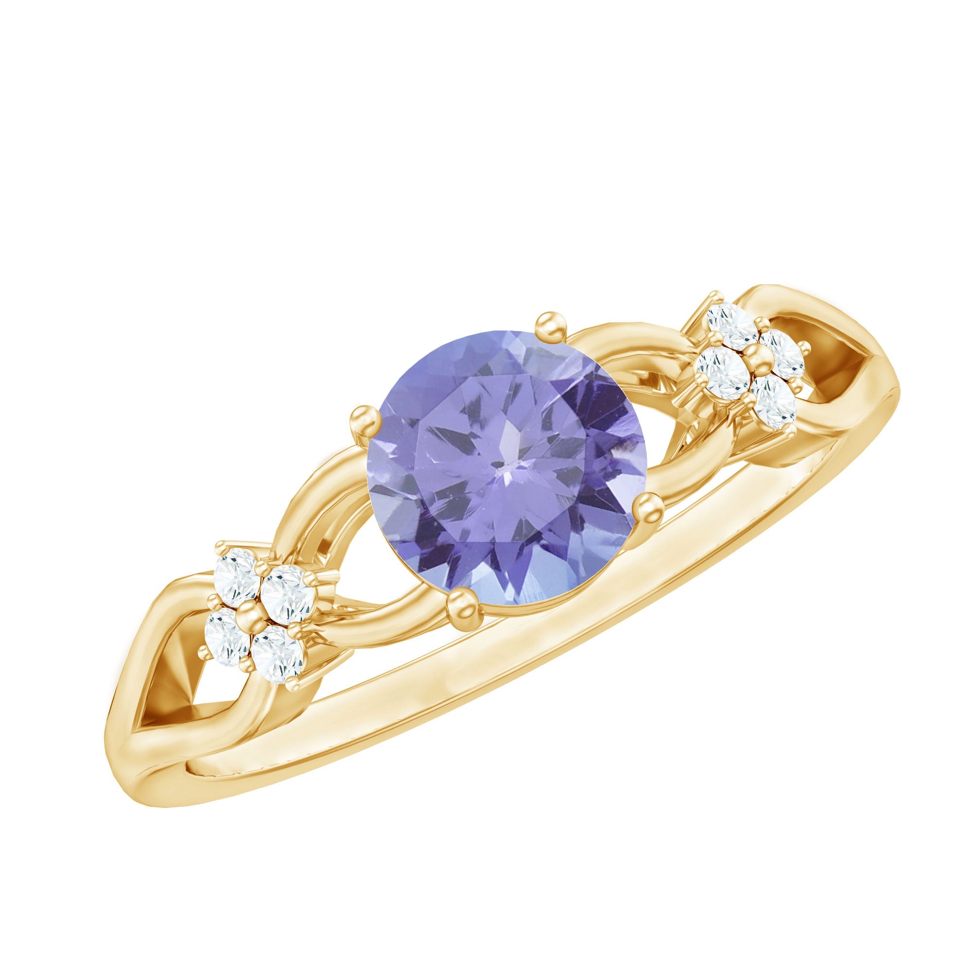 Natural Tanzanite Engagement Ring – Solitaire Blue Violet Gemstone With Diamond Flower Accent