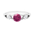 Pink Tourmaline Ring – Floral Solitaire Gemstone with Diamond Accents & Crossover Shank