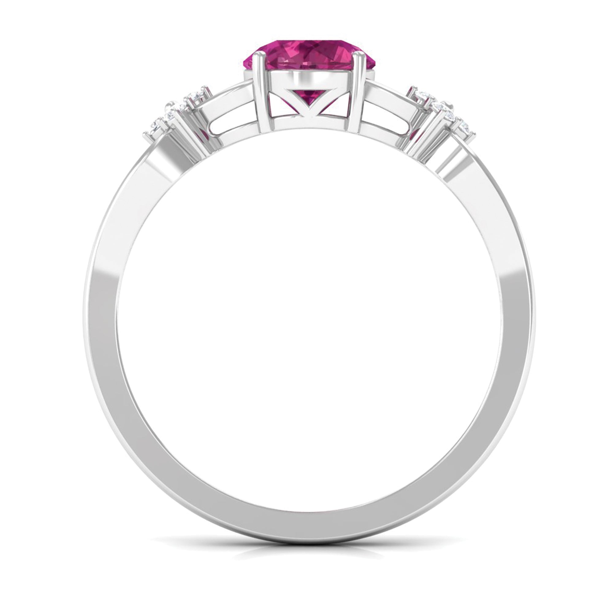 Pink Tourmaline Ring – Floral Solitaire Gemstone with Diamond Accents & Crossover Shank