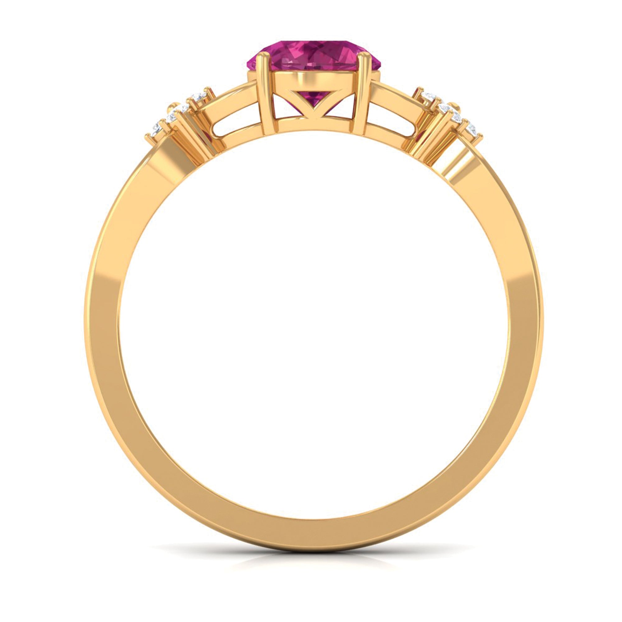 Pink Tourmaline Ring – Floral Solitaire Gemstone with Diamond Accents & Crossover Shank