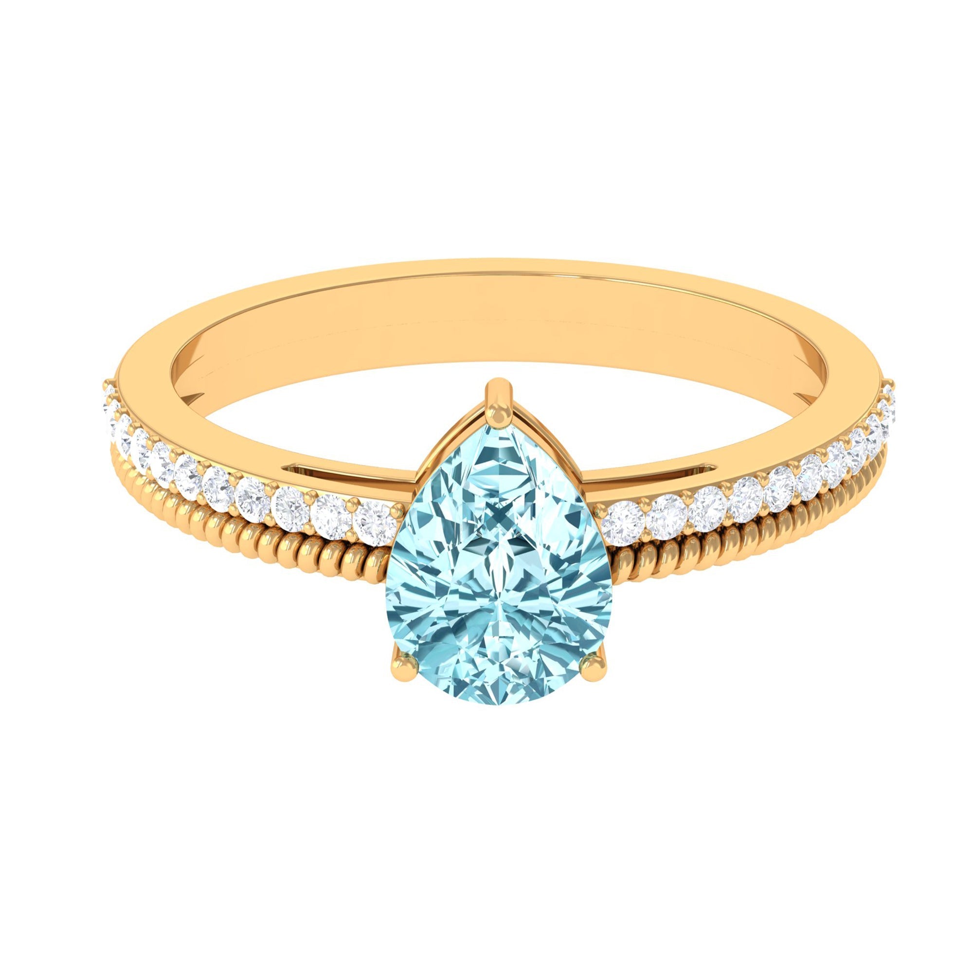 Pear Shape Aquamarine Ring – Twisted Rope Band with Diamond Accent | Blue Gemstone Jewelry