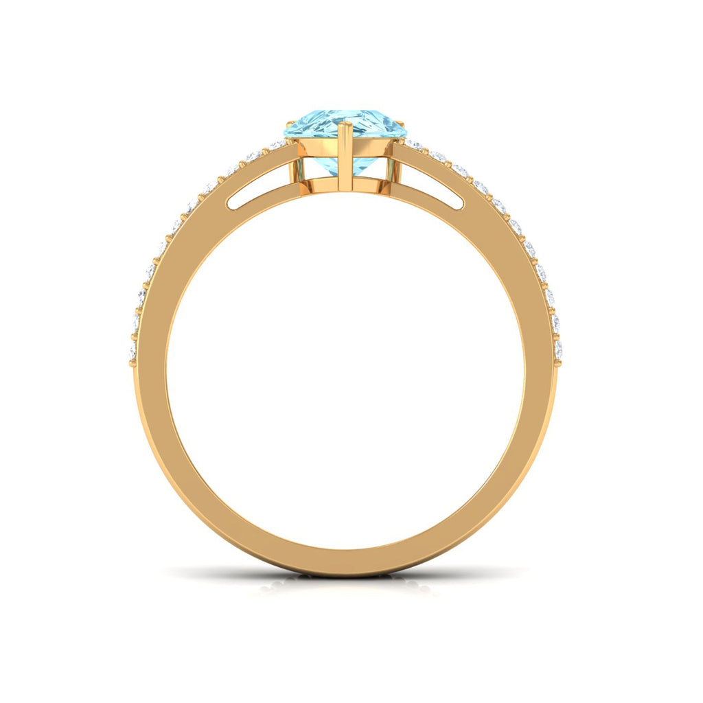 Pear Shape Aquamarine Ring – Twisted Rope Band with Diamond Accent | Blue Gemstone Jewelry
