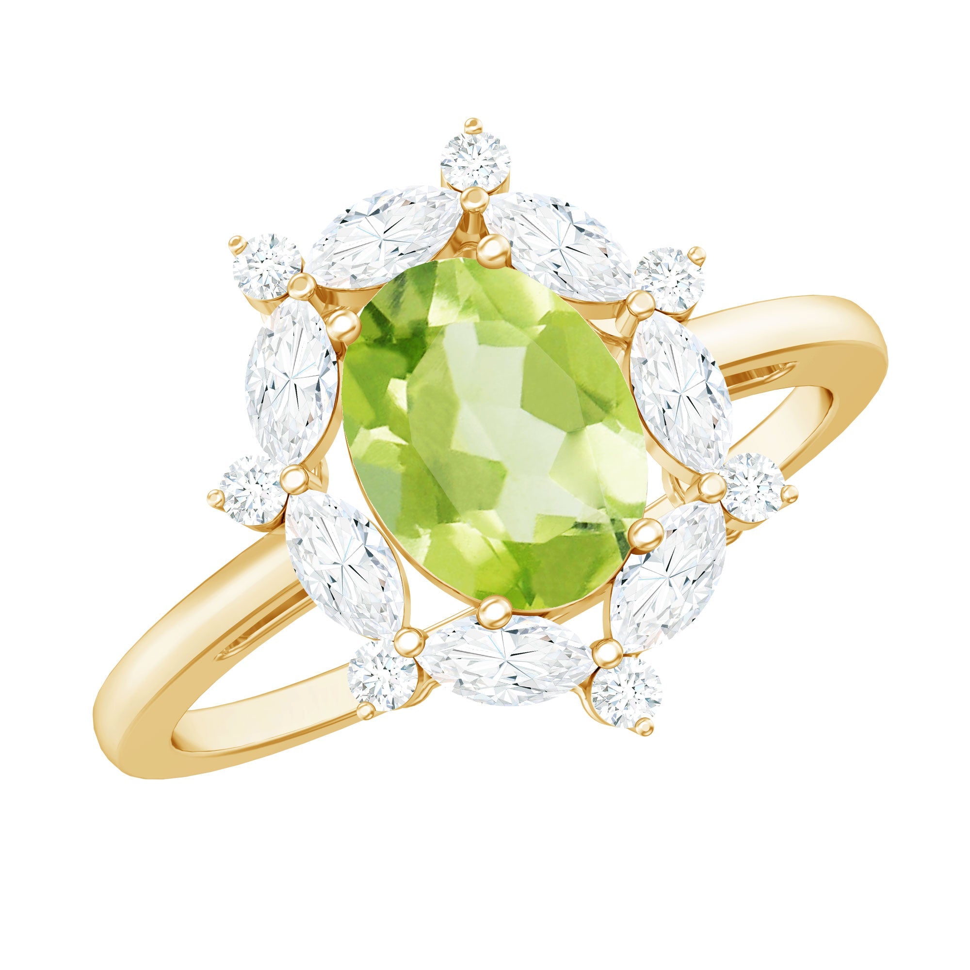 Peridot Engagement Ring - 1 Carat Oval Halo Ring with Moissanite Sparkle
