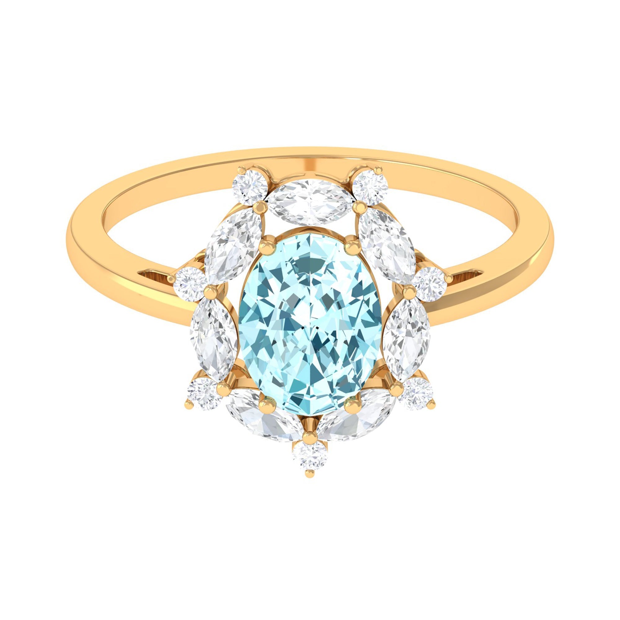 Aquamarine Engagement Ring – Vintage Inspired Halo Design with Diamond Accents