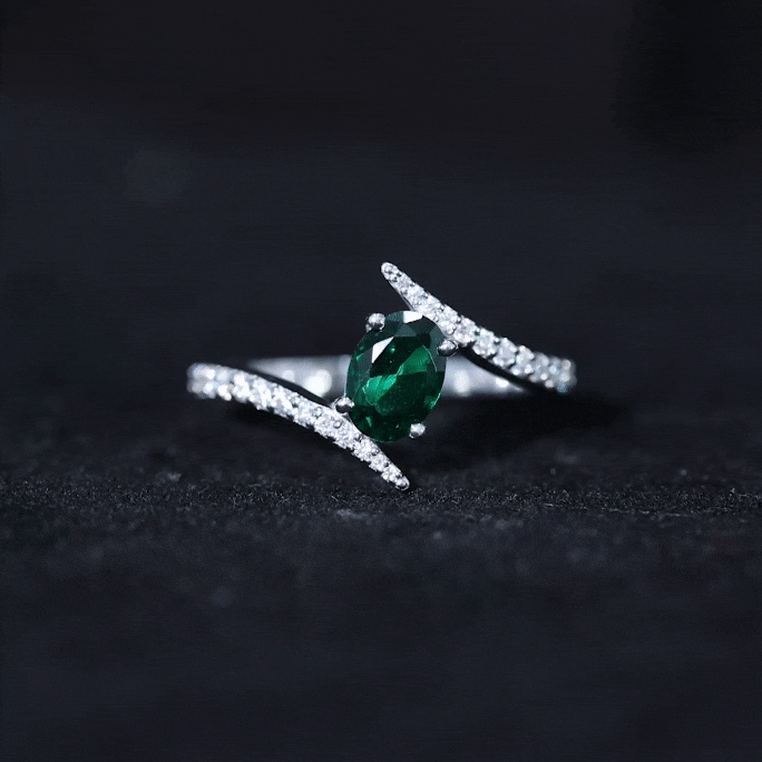 Lab Grown Emerald Ring Oval Cut Engagement | Diamond Bypass Shank - Rosec Jewels