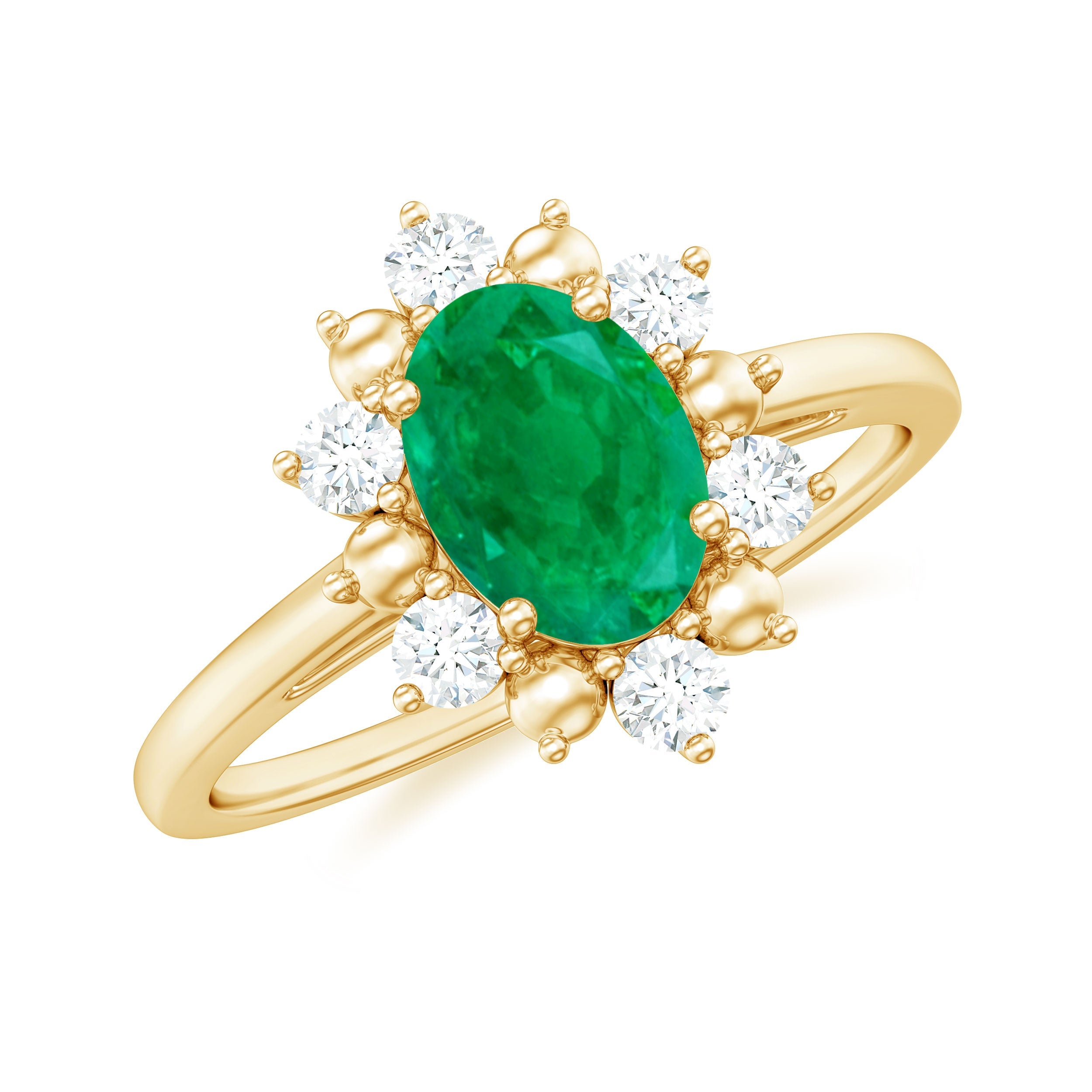 Oval Emerald Engagement Ring - Natural 5x7 mm AAA Quality Diamond Halo