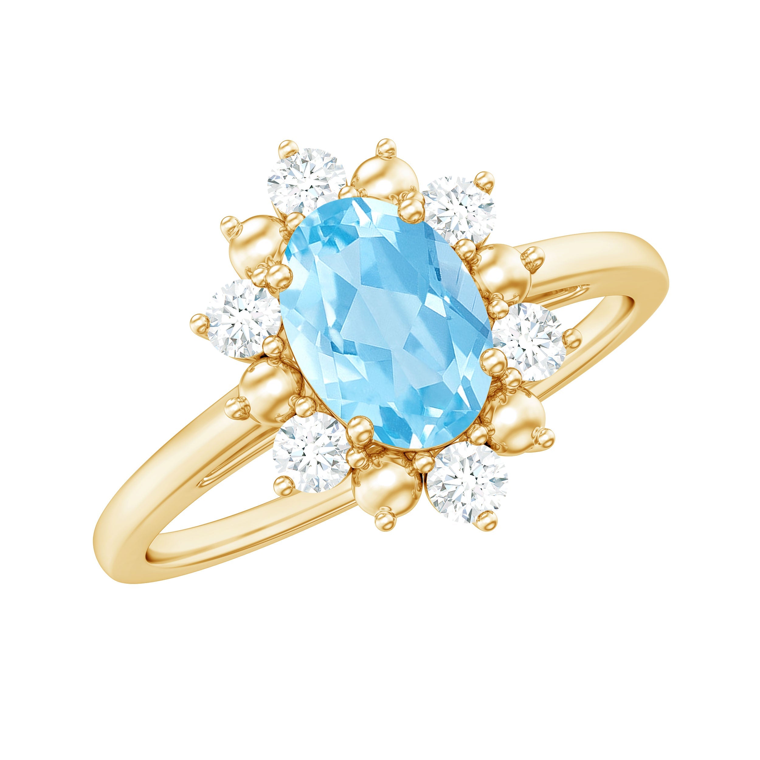 Aquamarine Engagement Ring – Oval Aquamarine Ring with Diamond Halo Band