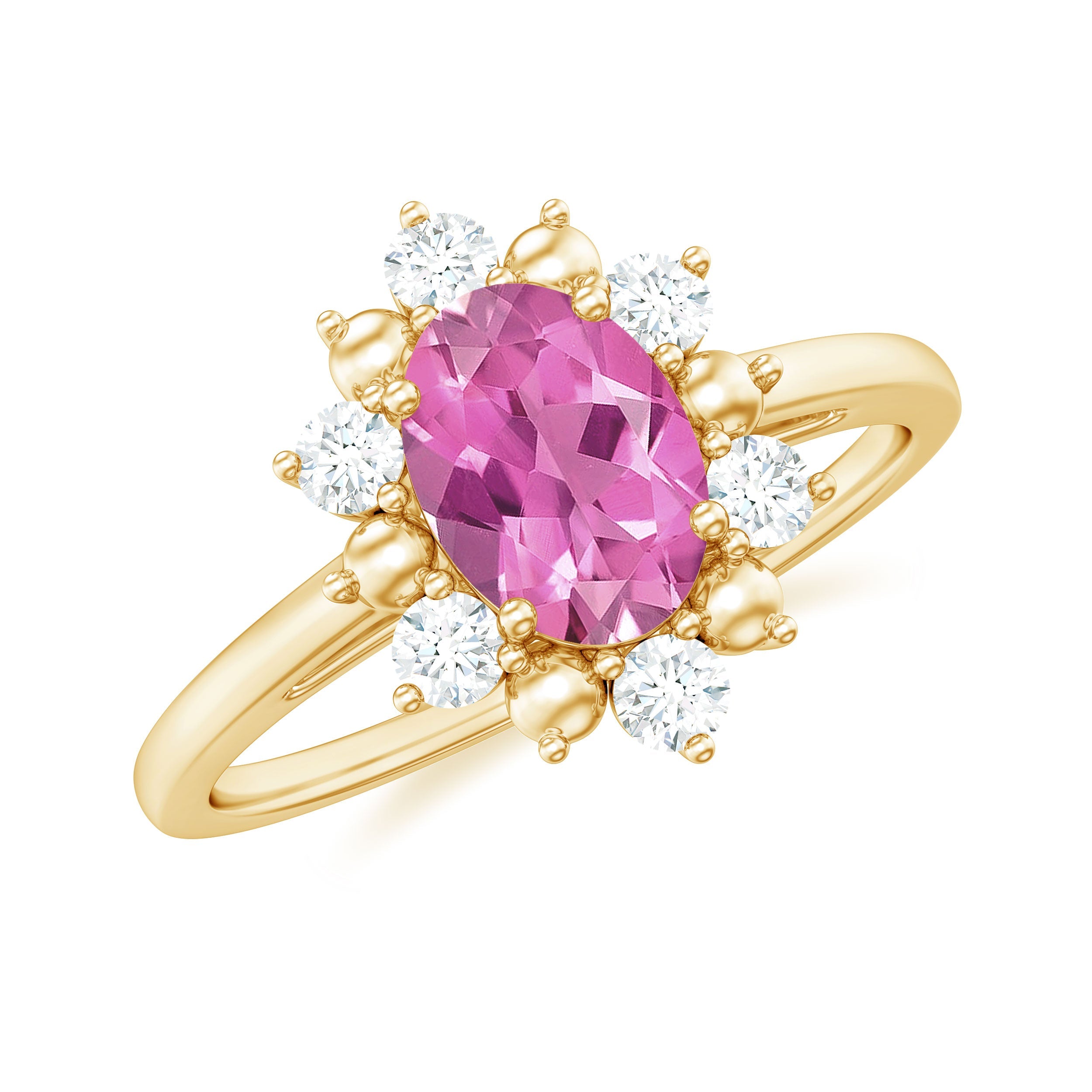 Pink Tourmaline Engagement Ring – Oval Pink Tourmaline Floral Halo Diamond Ring