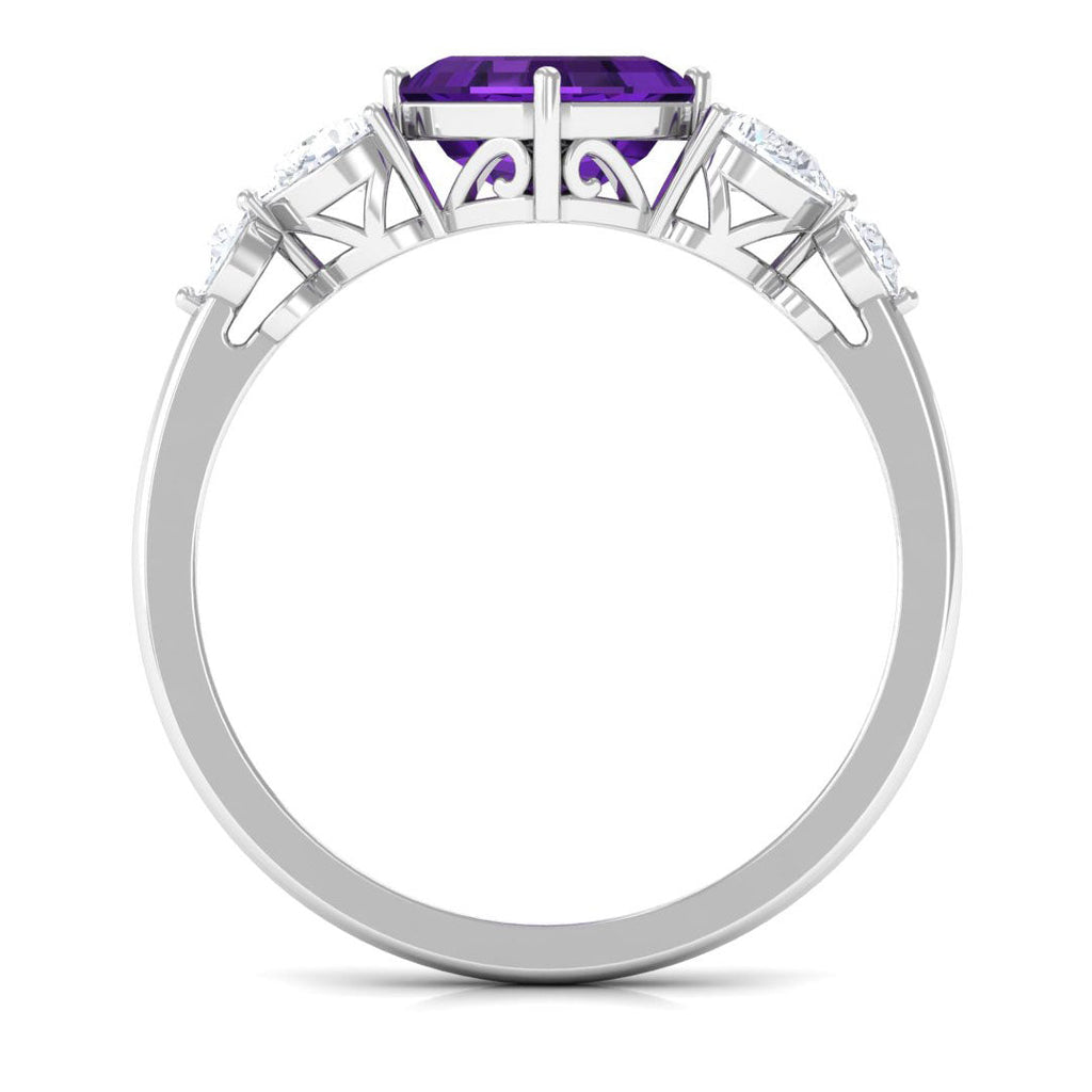 Natural 3 Carat Amethyst Asscher Cut Engagement Ring with Moissanite