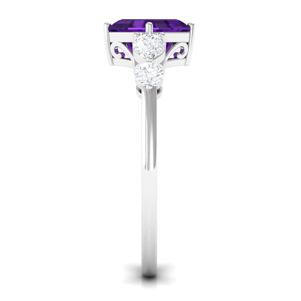 Natural 3 Carat Amethyst Asscher Cut Engagement Ring with Moissanite