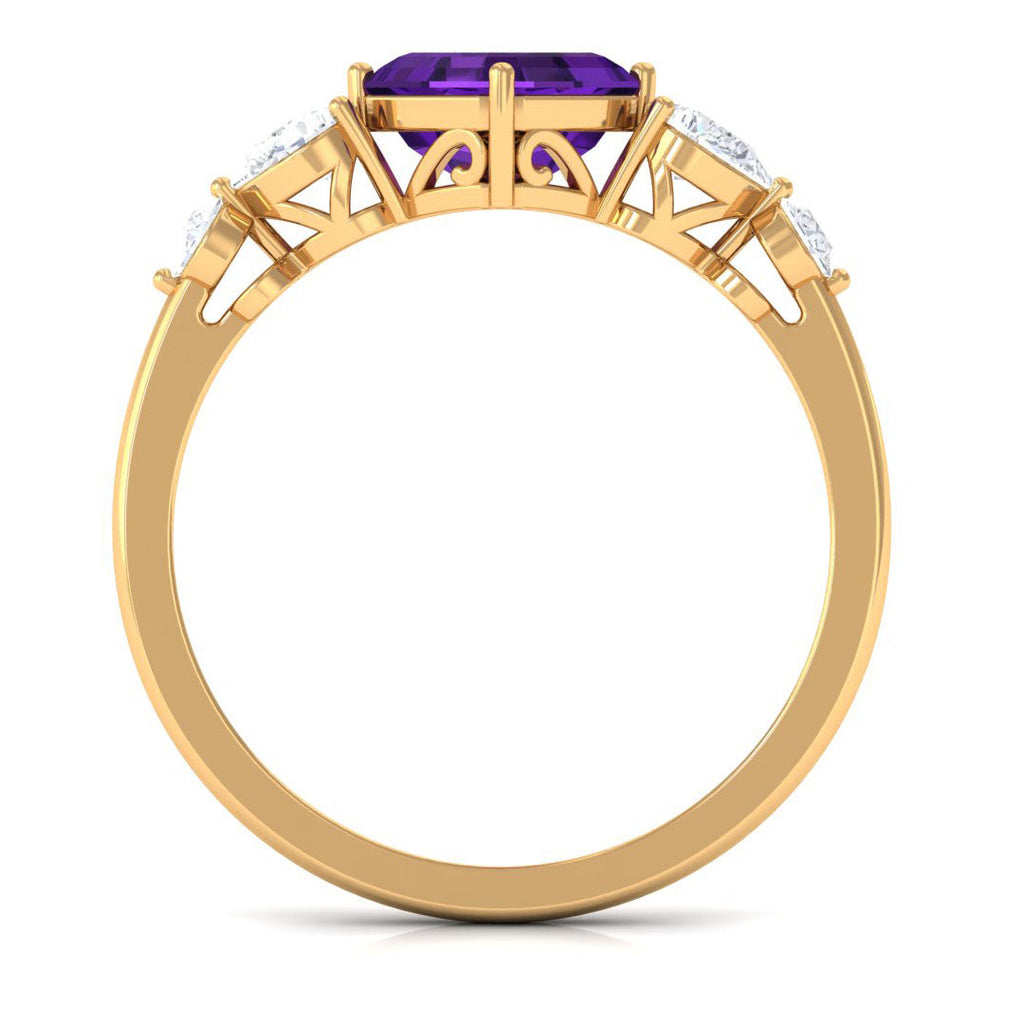Natural 3 Carat Amethyst Asscher Cut Engagement Ring with Moissanite