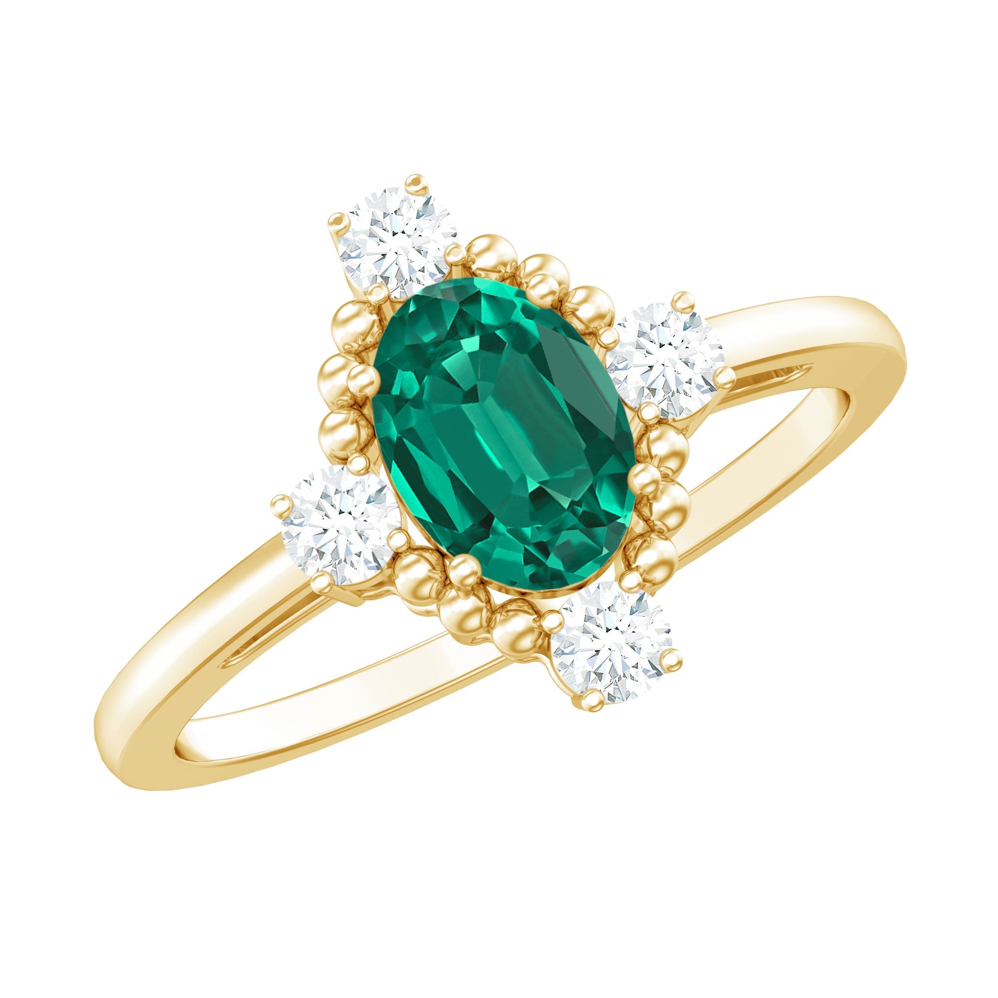 Lab Grown Emerald Ring – Vintage Engagement Oval Diamond Halo Solitaire Design