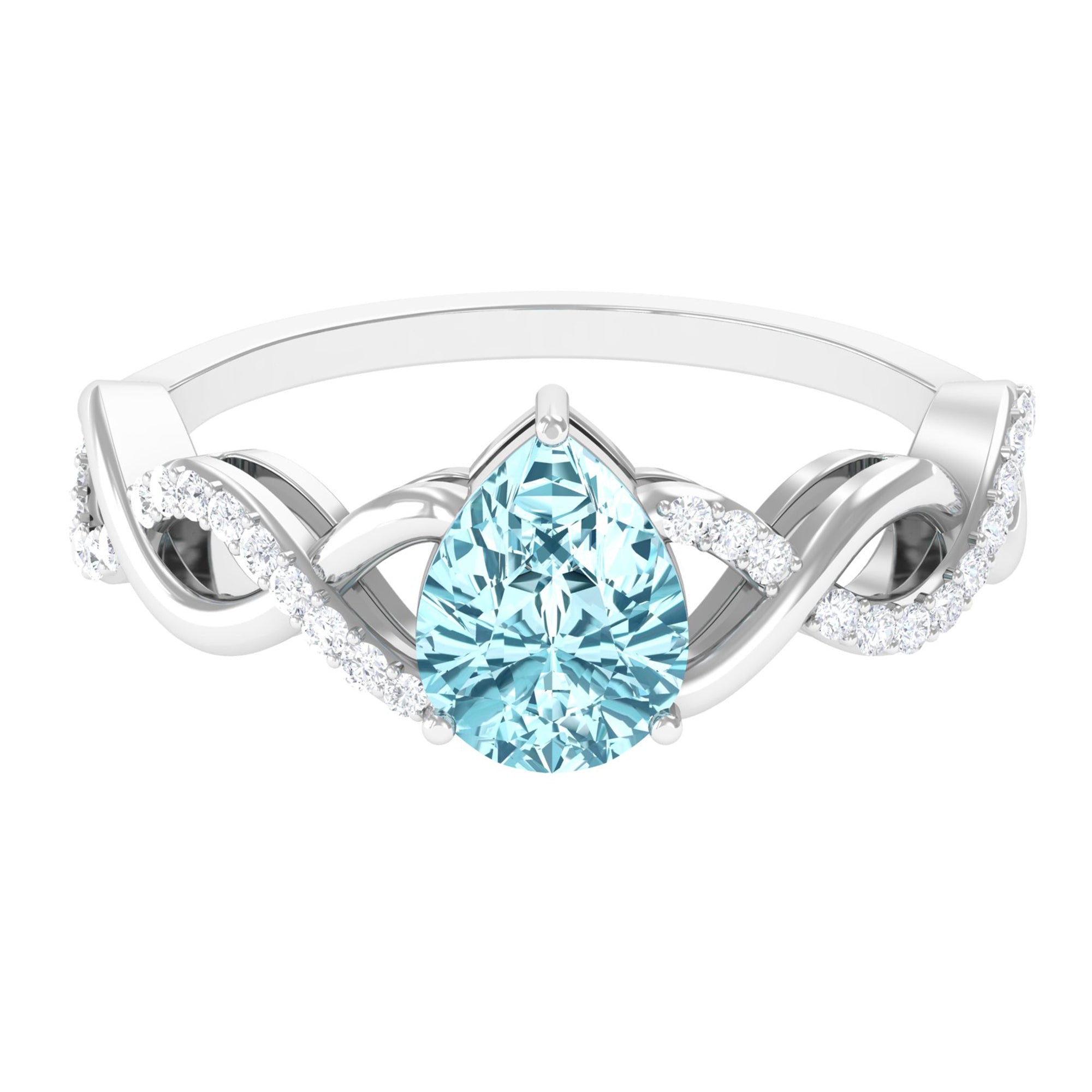 Aquamarine Engagement Ring – Pear Shaped Blue Gemstone with Diamond Infinity Band