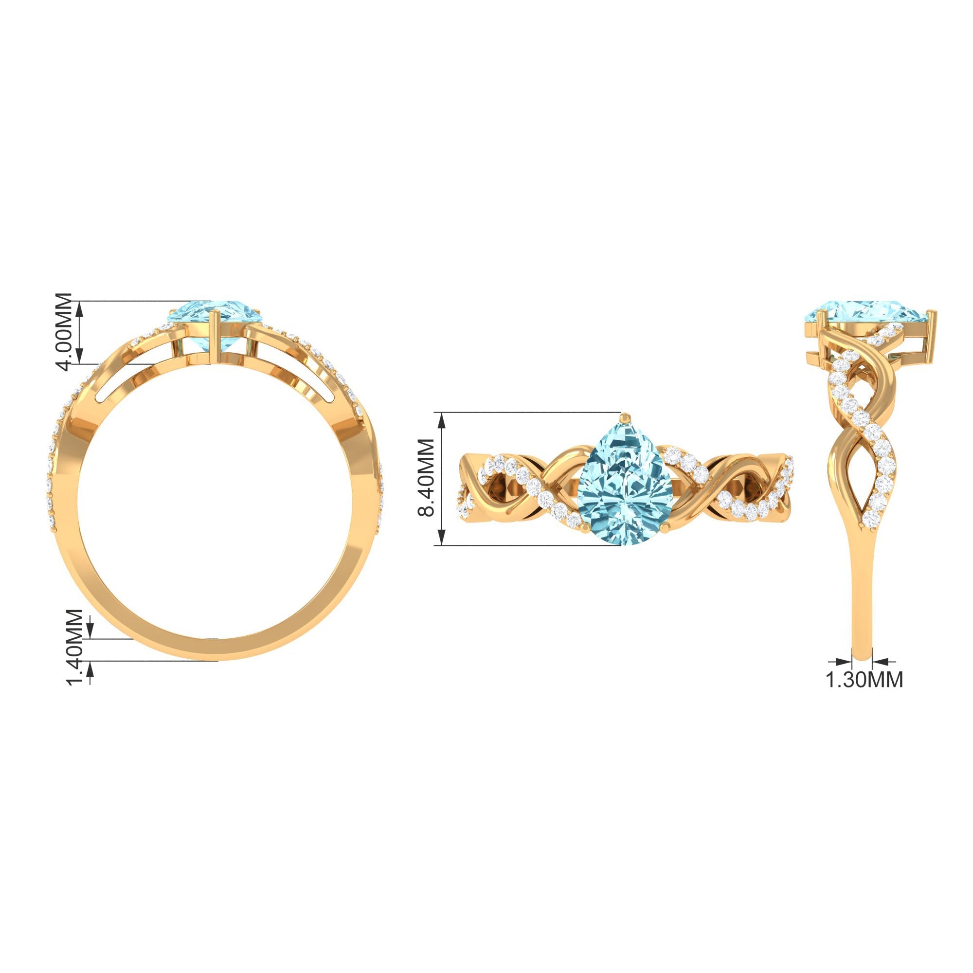 Aquamarine Engagement Ring – Pear Shaped Blue Gemstone with Diamond Infinity Band