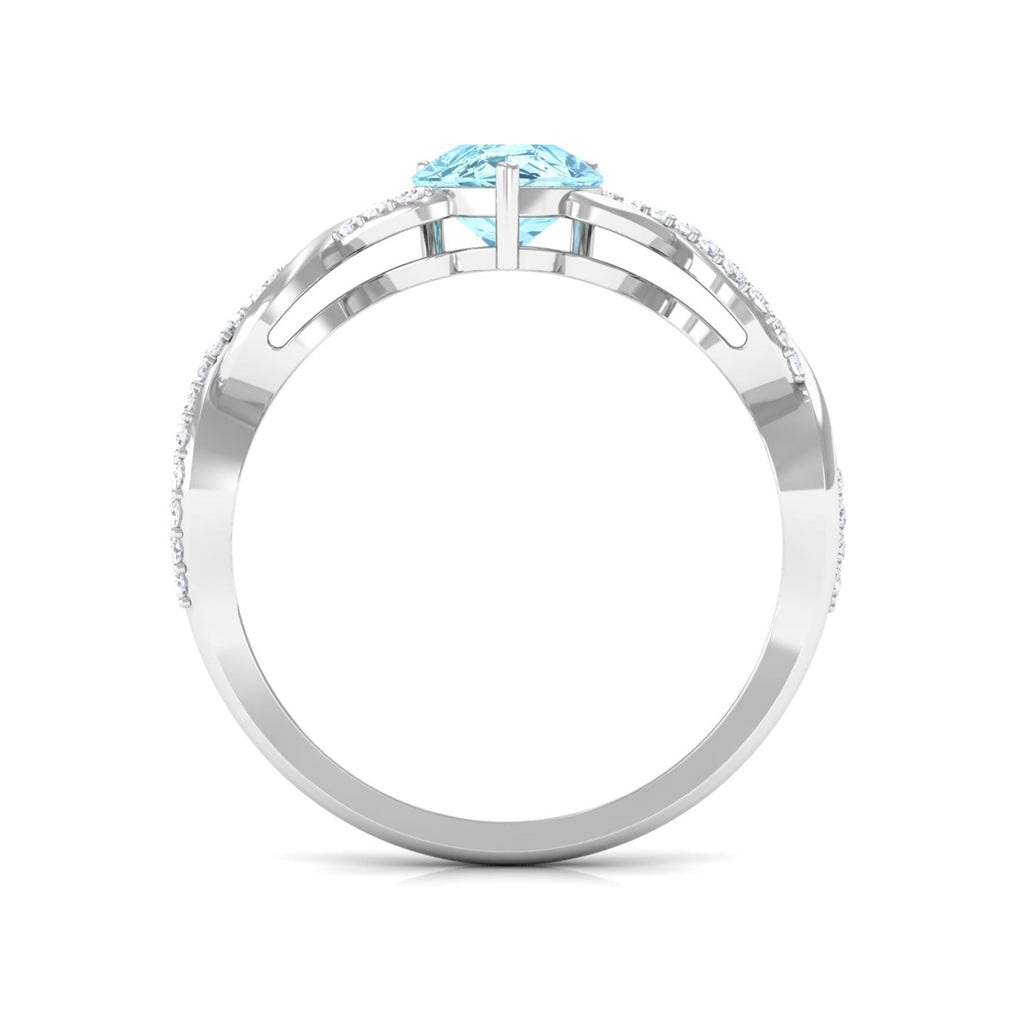Aquamarine Engagement Ring – Pear Shaped Blue Gemstone with Diamond Infinity Band