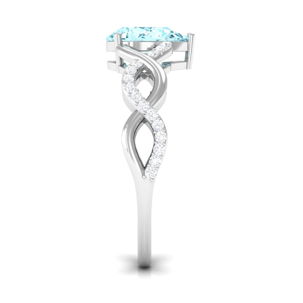 Aquamarine Engagement Ring – Pear Shaped Blue Gemstone with Diamond Infinity Band