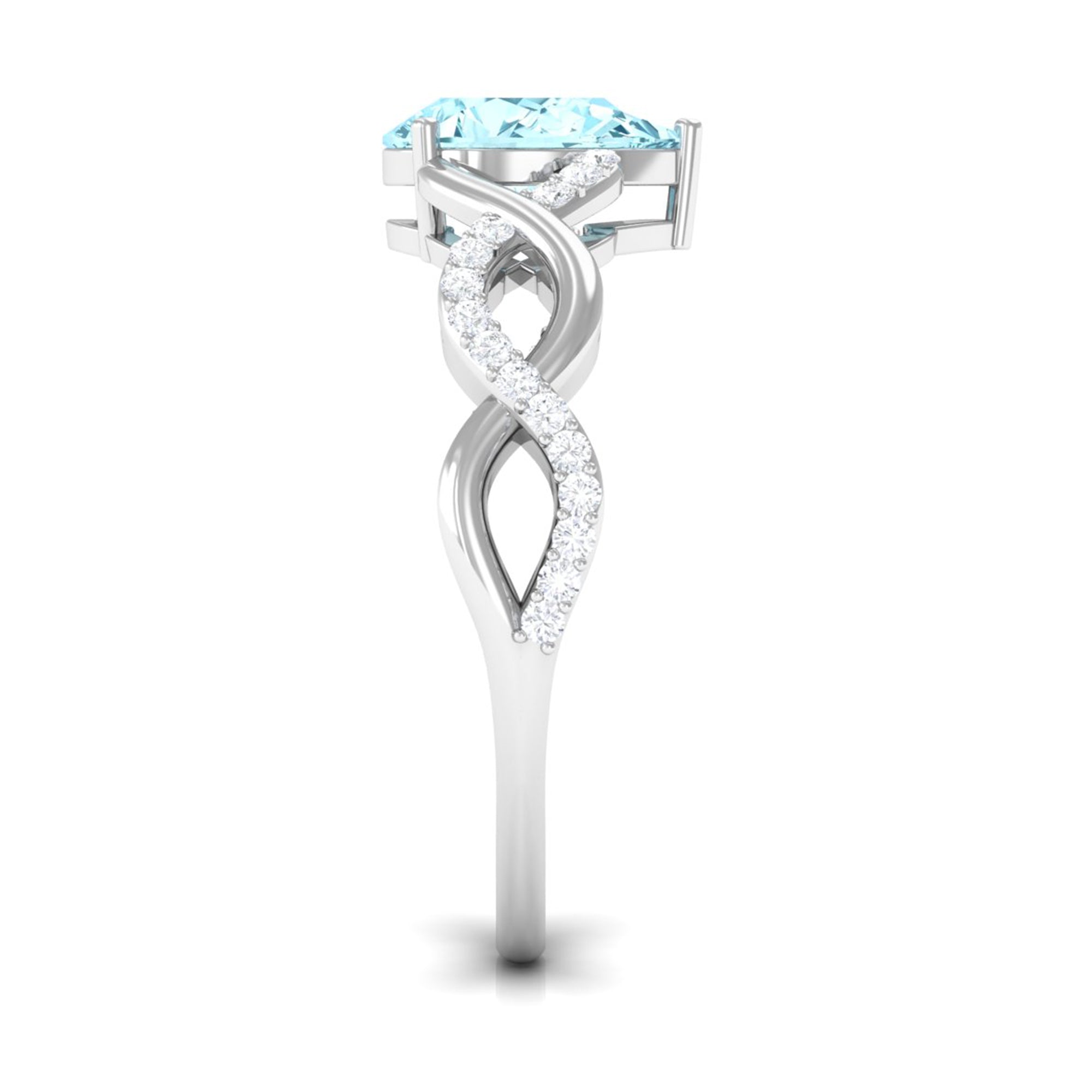 Aquamarine Engagement Ring – Pear Shaped Blue Gemstone with Diamond Infinity Band