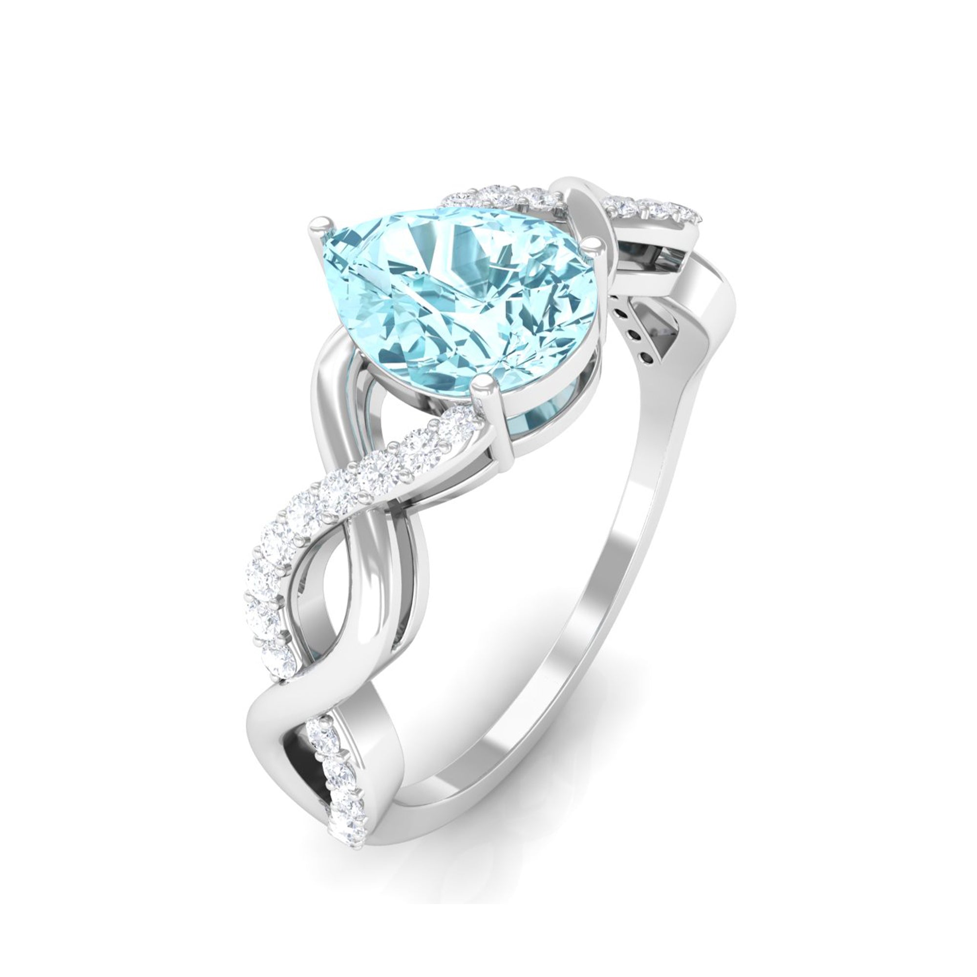 Aquamarine Engagement Ring – Pear Shaped Blue Gemstone with Diamond Infinity Band