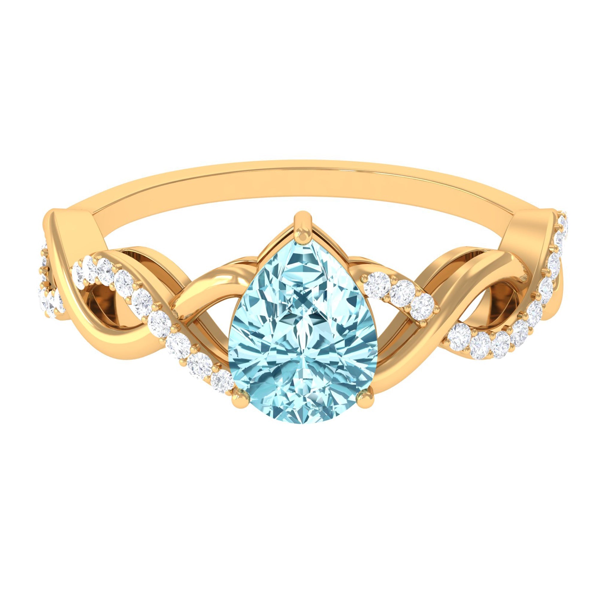 Aquamarine Engagement Ring – Pear Shaped Blue Gemstone with Diamond Infinity Band