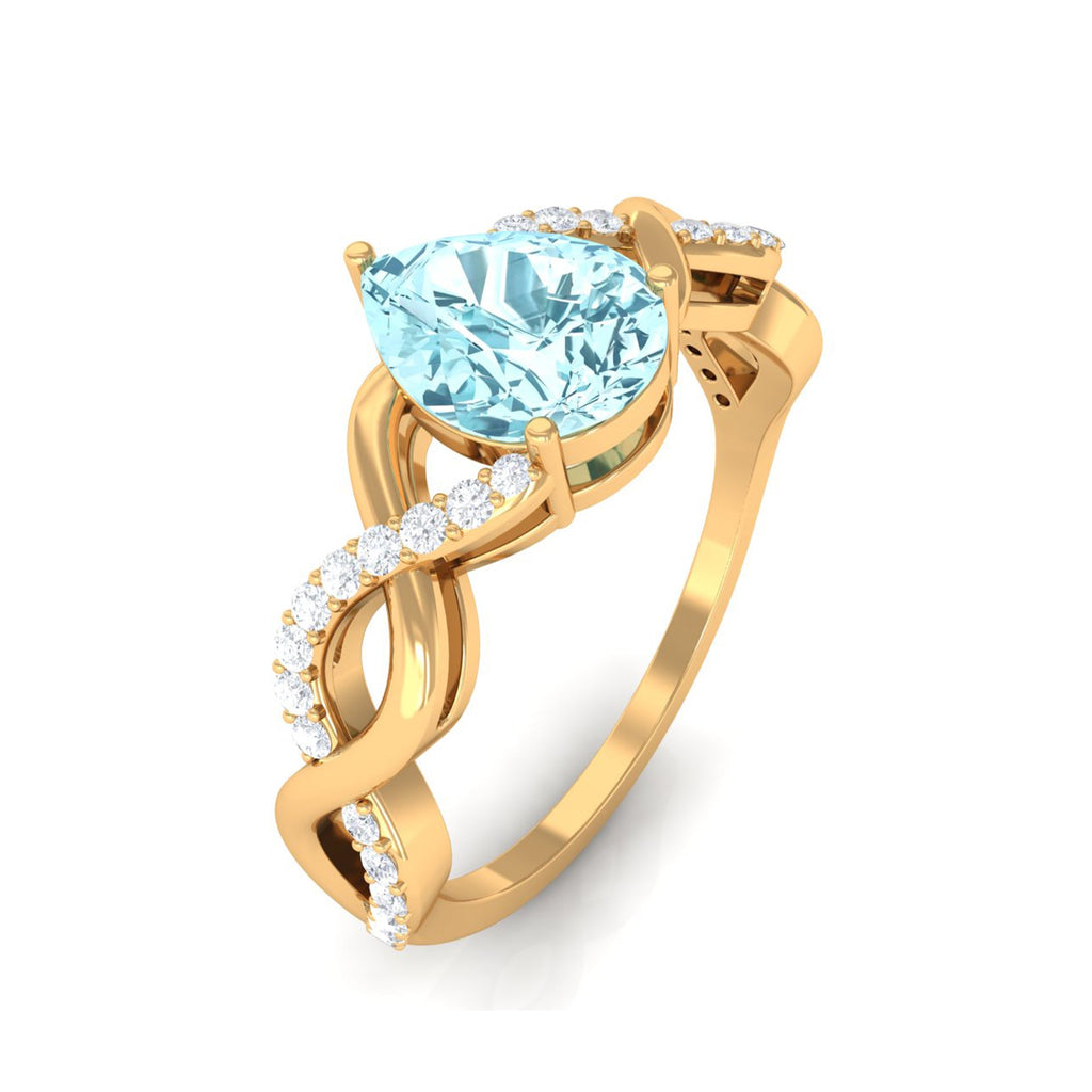 Aquamarine Engagement Ring – Pear Shaped Blue Gemstone with Diamond Infinity Band