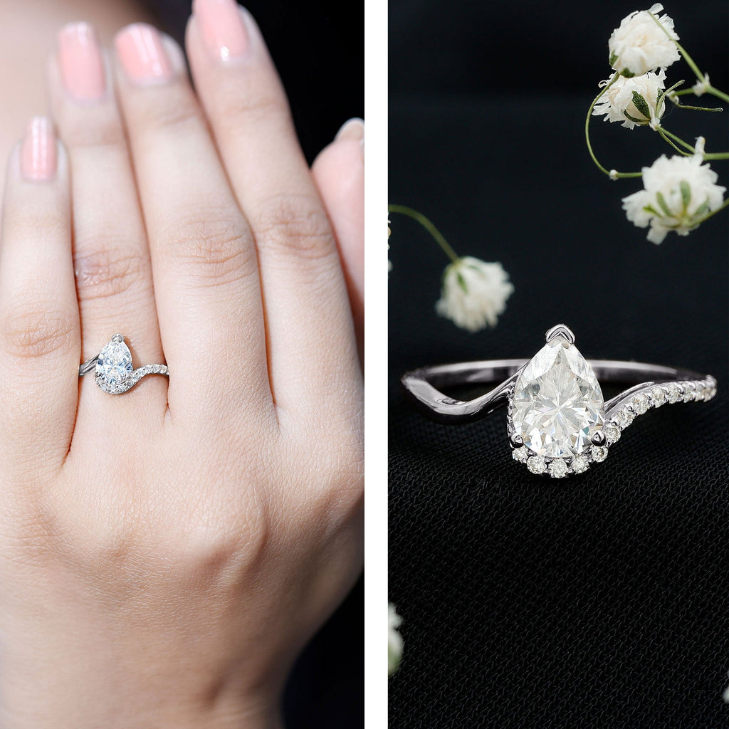 Certified Moissanite Designer Pear Shape Engagement Ring