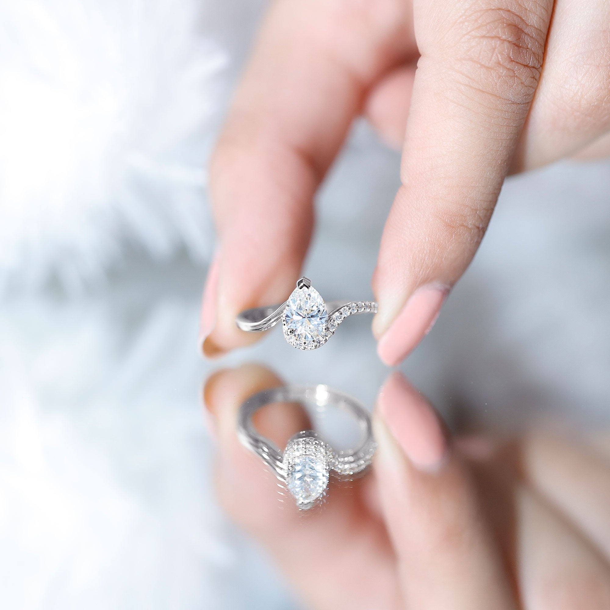 Certified Moissanite Designer Pear Shape Engagement Ring
