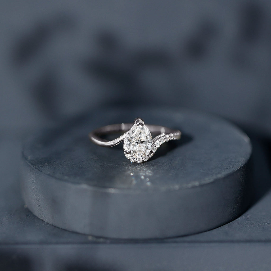 Certified Moissanite Designer Pear Shape Engagement Ring