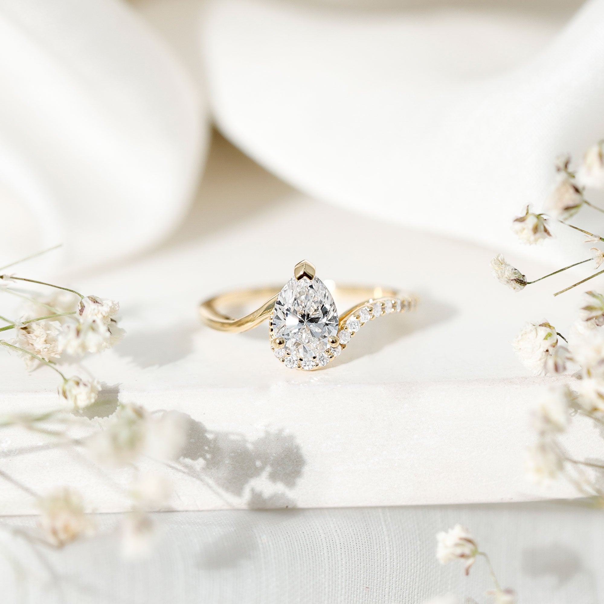 Certified Moissanite Designer Pear Shape Engagement Ring