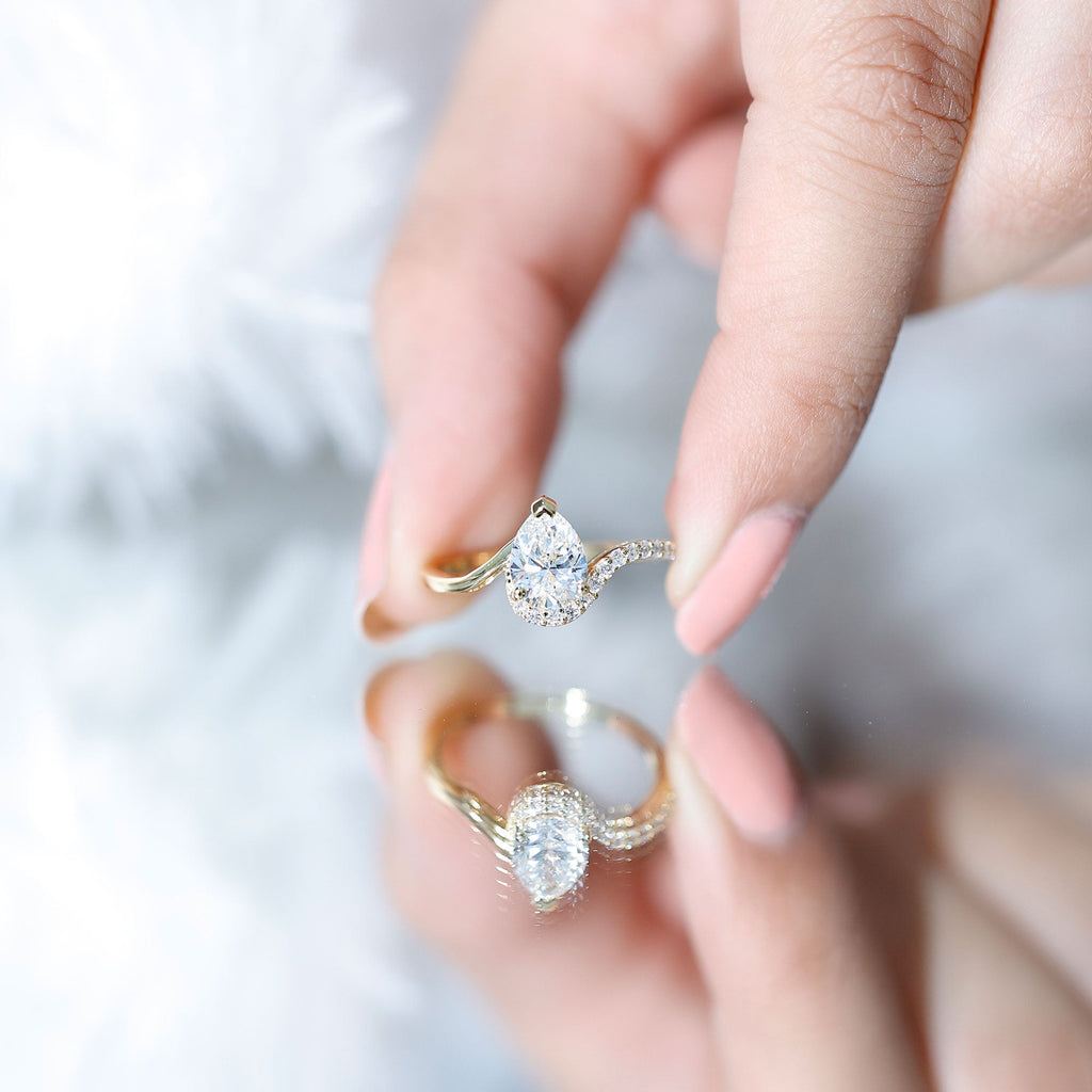 Certified Moissanite Designer Pear Shape Engagement Ring