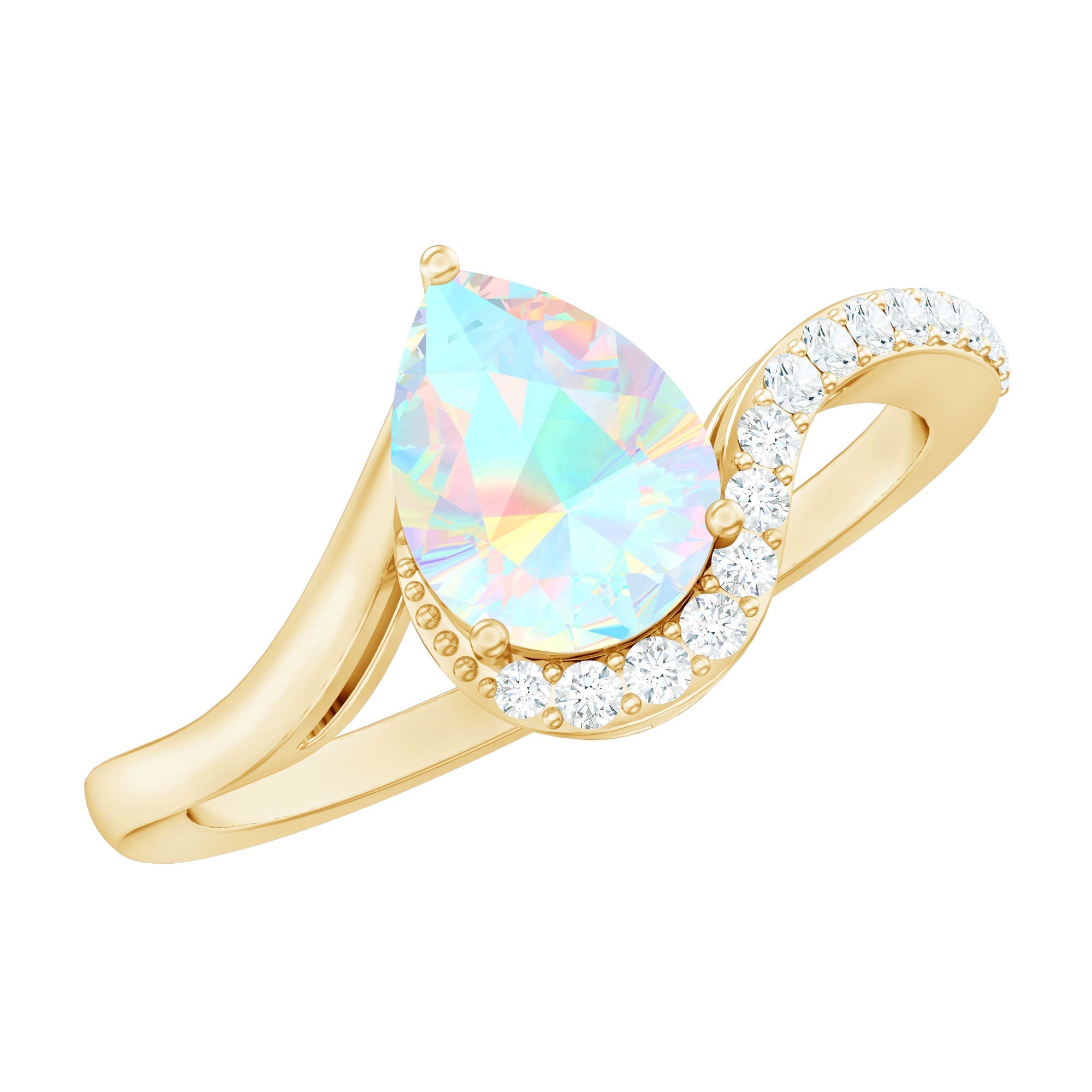 0.7 Carat Pear Cut Ethiopian Opal Engagement Ring with Diamond