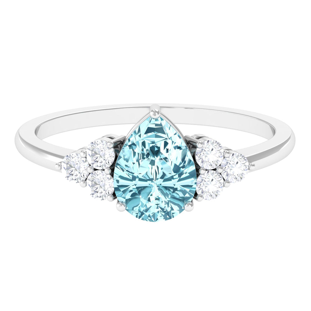 Aquamarine Engagement Ring – Pear Shaped Diamond Trio Ring With 3 Prong Setting