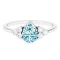 Aquamarine Engagement Ring – Pear Shaped Diamond Trio Ring With 3 Prong Setting