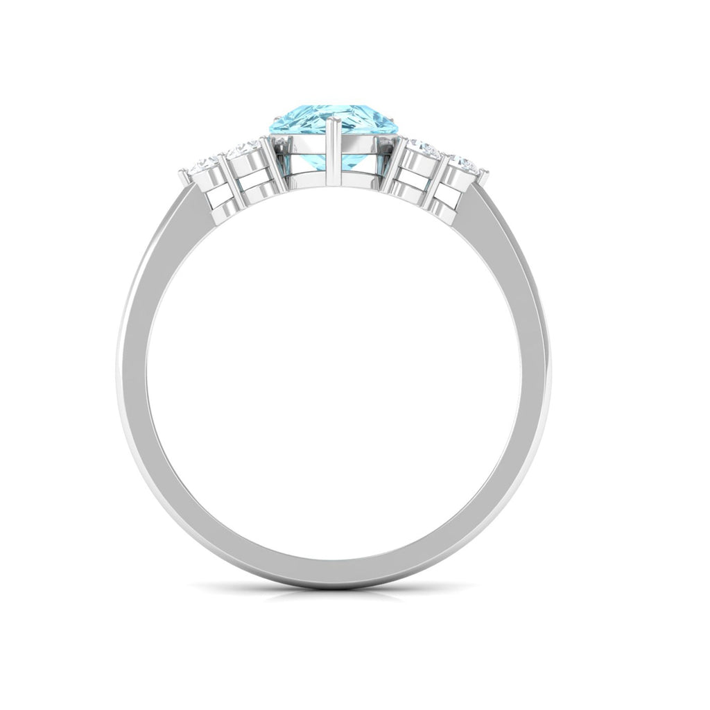 Aquamarine Engagement Ring – Pear Shaped Diamond Trio Ring With 3 Prong Setting