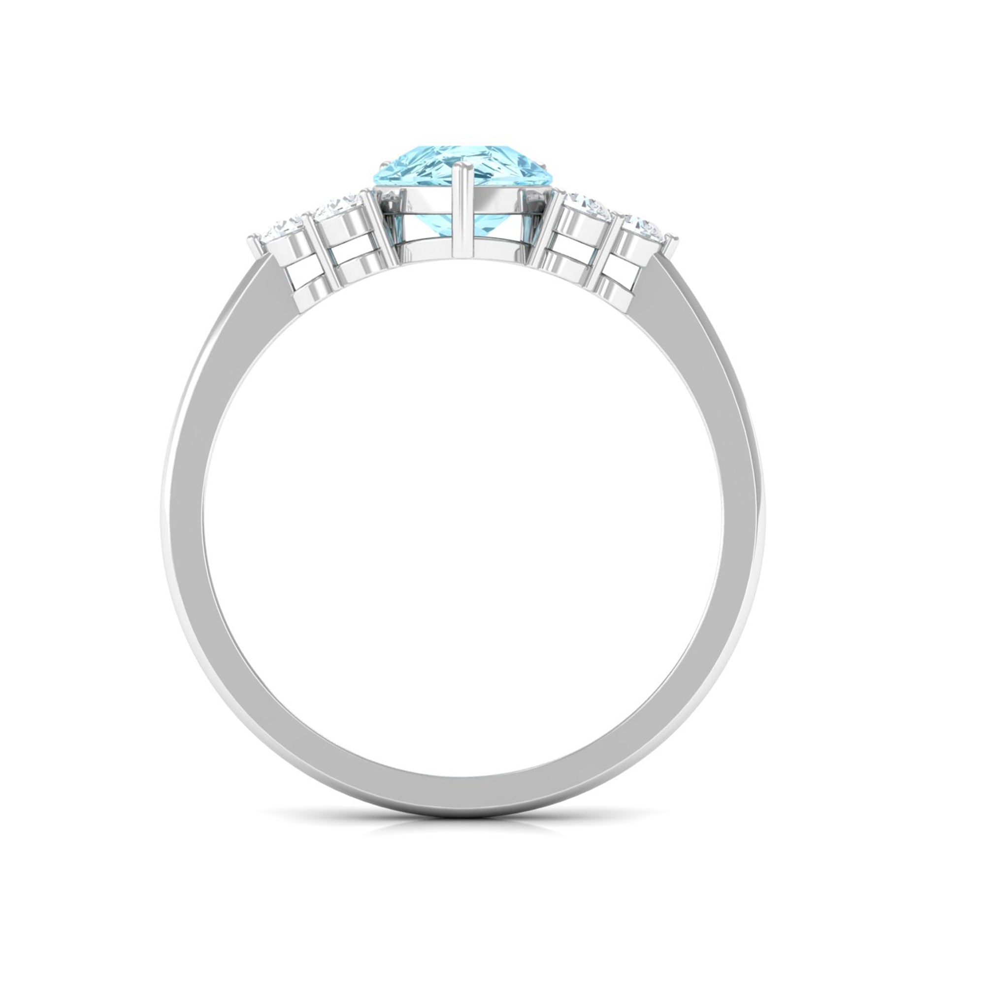 Aquamarine Engagement Ring – Pear Shaped Diamond Trio Ring With 3 Prong Setting