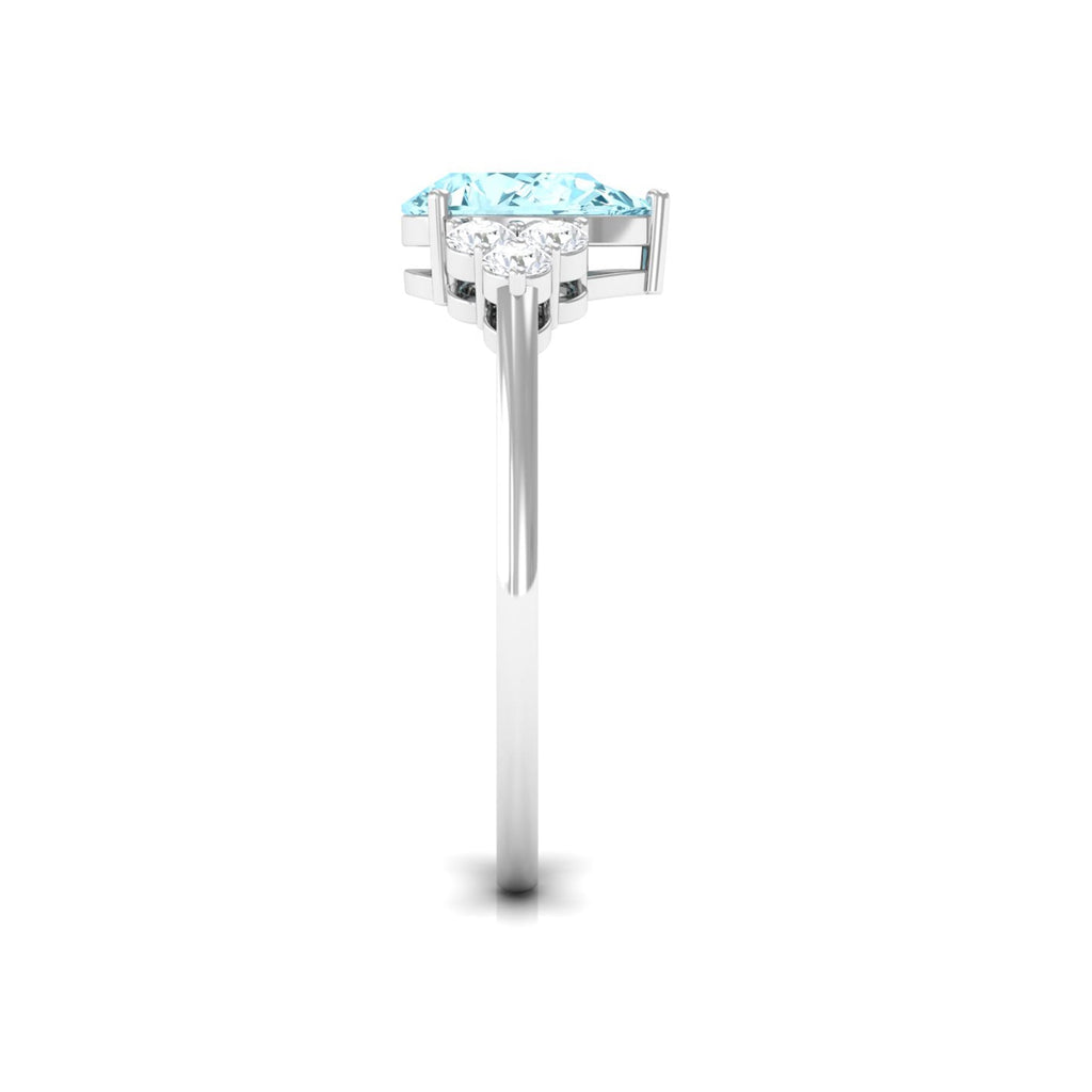 Aquamarine Engagement Ring – Pear Shaped Diamond Trio Ring With 3 Prong Setting