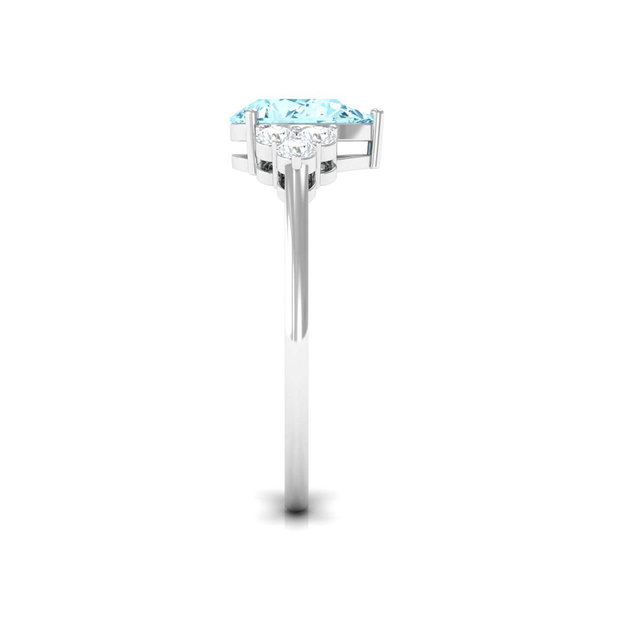 Aquamarine Engagement Ring – Pear Shaped Diamond Trio Ring With 3 Prong Setting