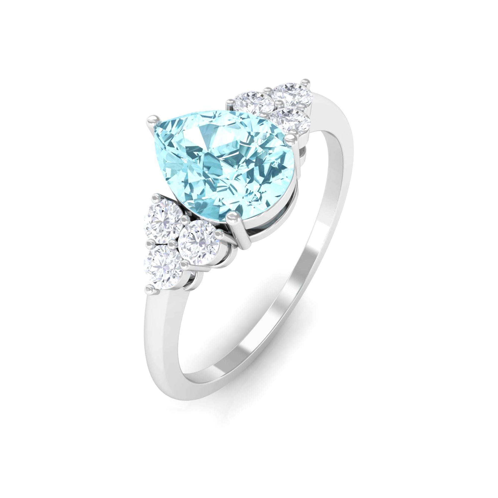 Aquamarine Engagement Ring – Pear Shaped Diamond Trio Ring With 3 Prong Setting