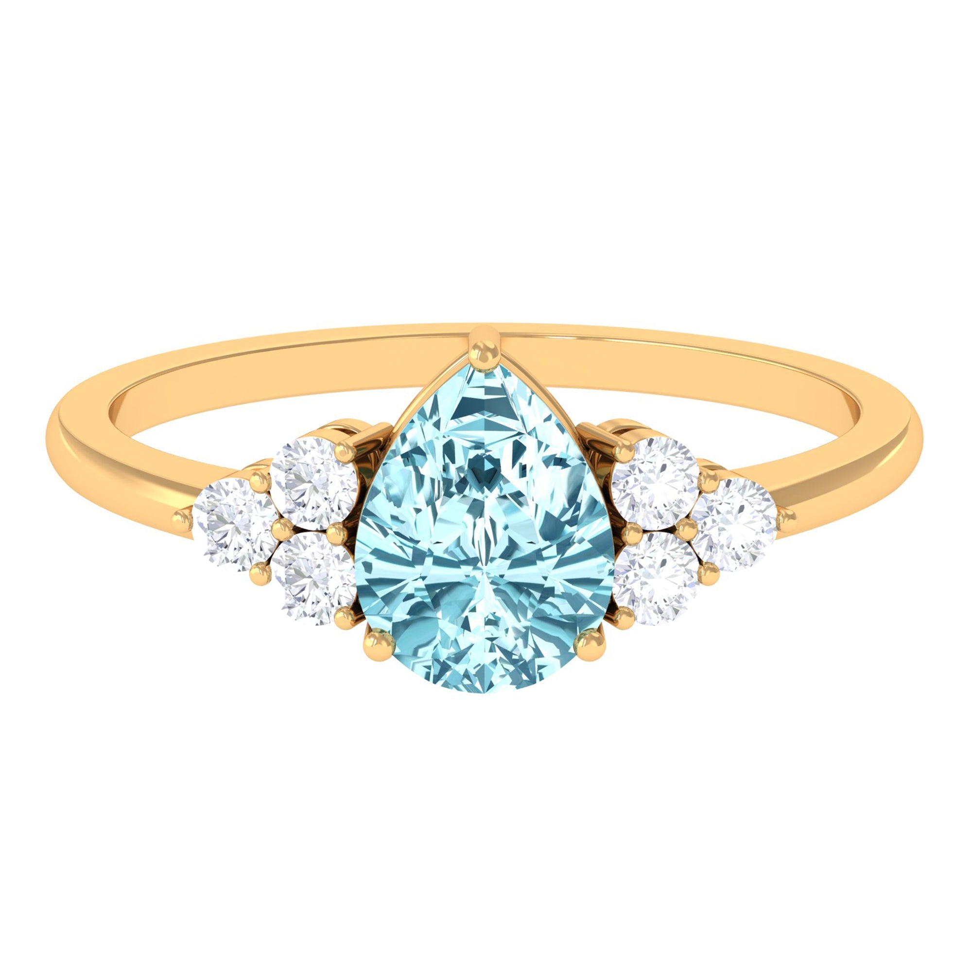Aquamarine Engagement Ring – Pear Shaped Diamond Trio Ring With 3 Prong Setting