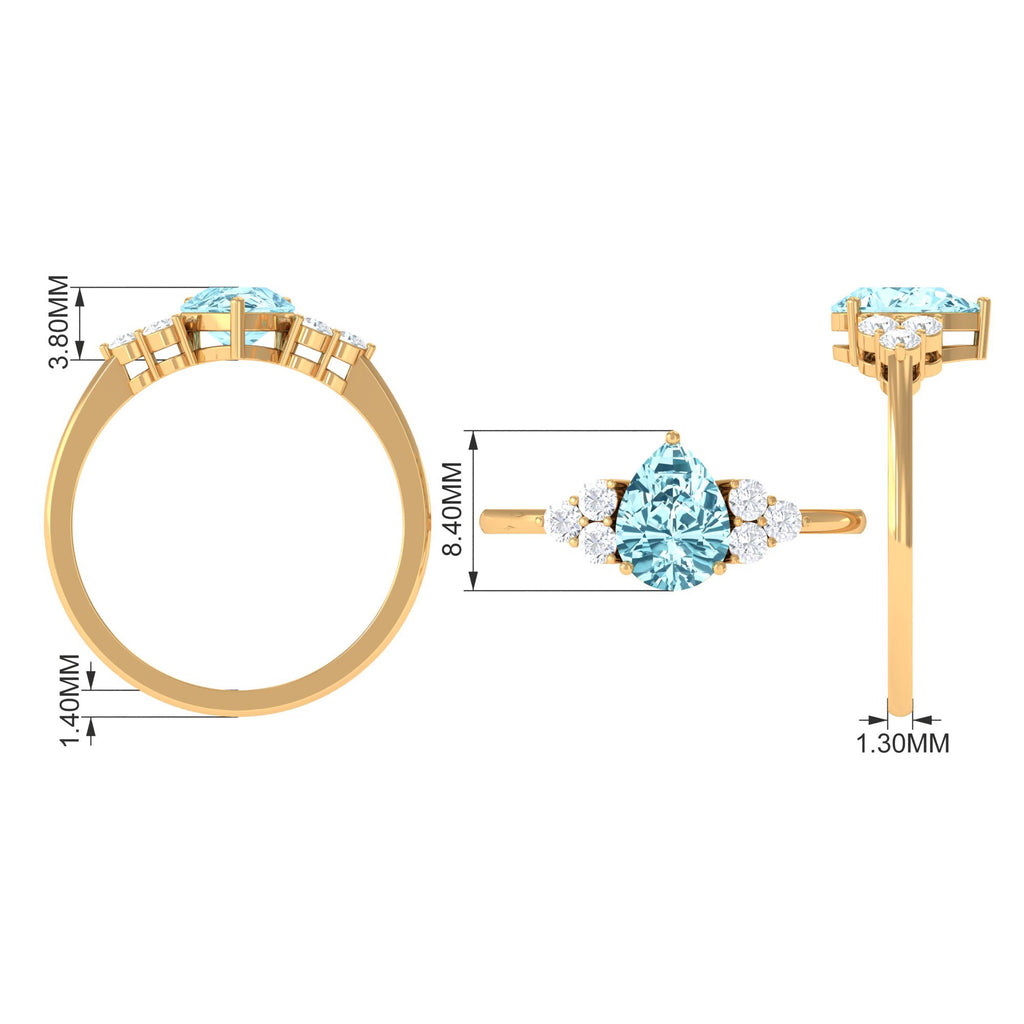 Aquamarine Engagement Ring – Pear Shaped Diamond Trio Ring With 3 Prong Setting