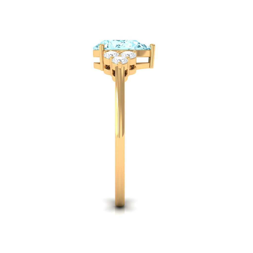 Aquamarine Engagement Ring – Pear Shaped Diamond Trio Ring With 3 Prong Setting