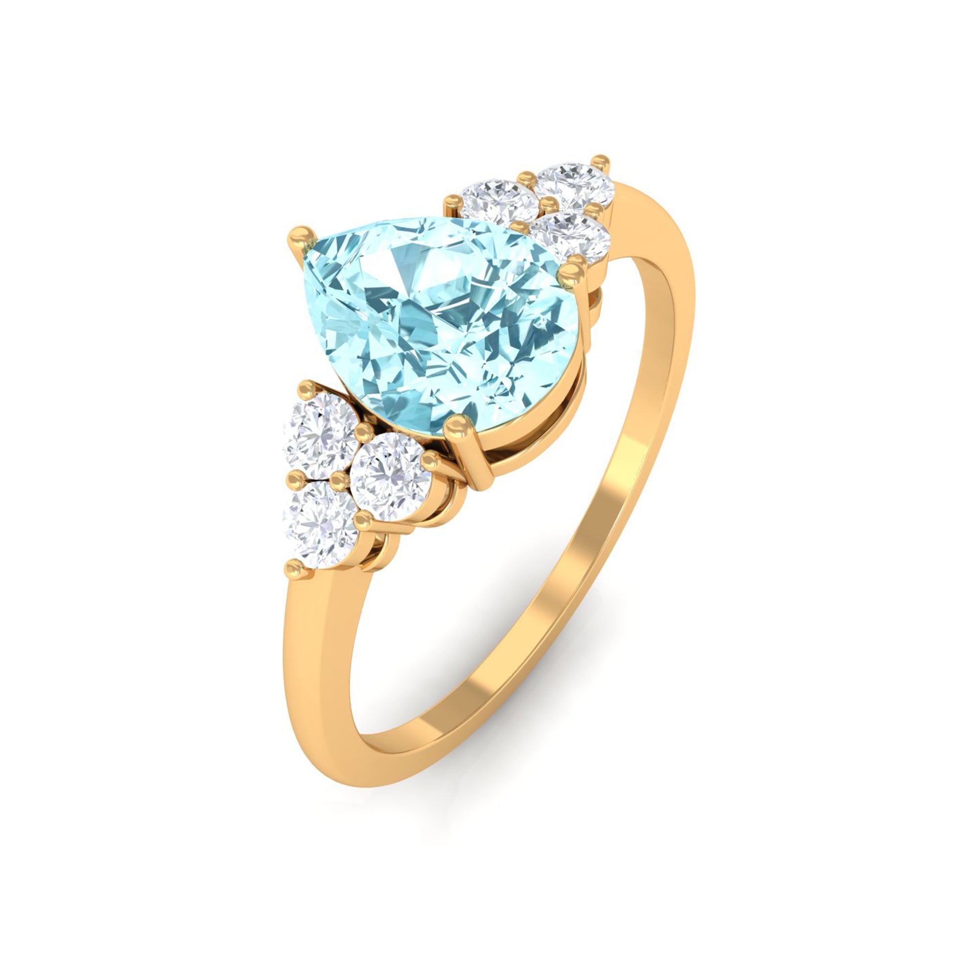 Aquamarine Engagement Ring – Pear Shaped Diamond Trio Ring With 3 Prong Setting