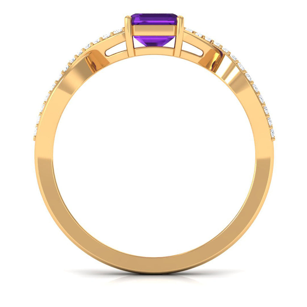 Real 1.4 Carat Amethyst Emerald Cut Engagement Ring with Diamond Infinity Shank