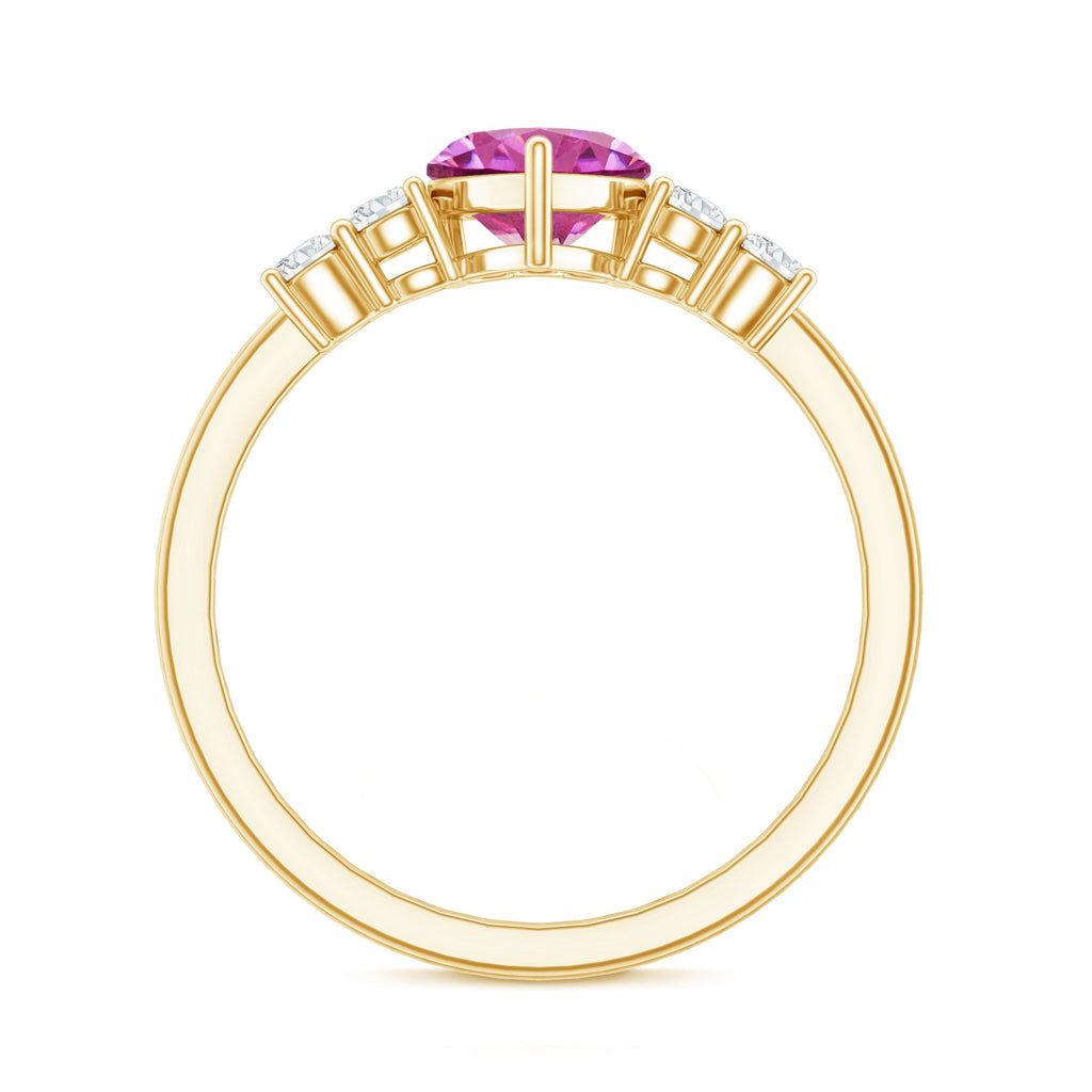 Heart Shape Pink Tourmaline Solitaire Promise Ring with Diamond