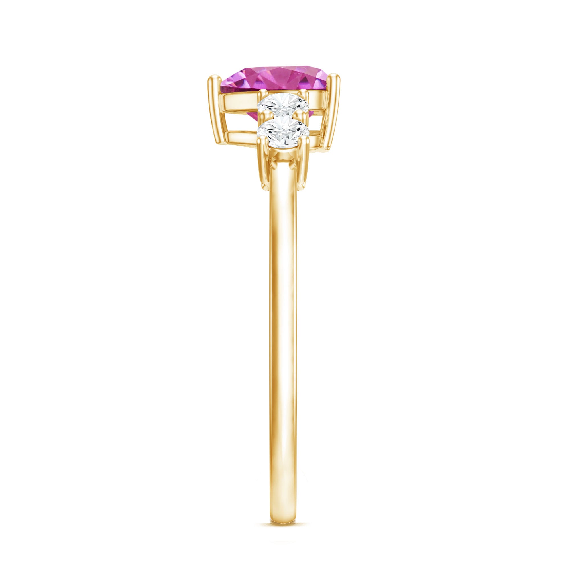 Heart Shape Pink Tourmaline Solitaire Promise Ring with Diamond