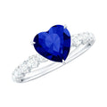 Certified 0.9 Carat Lab Created Blue Sapphire Heart Engagement Ring with Diamond