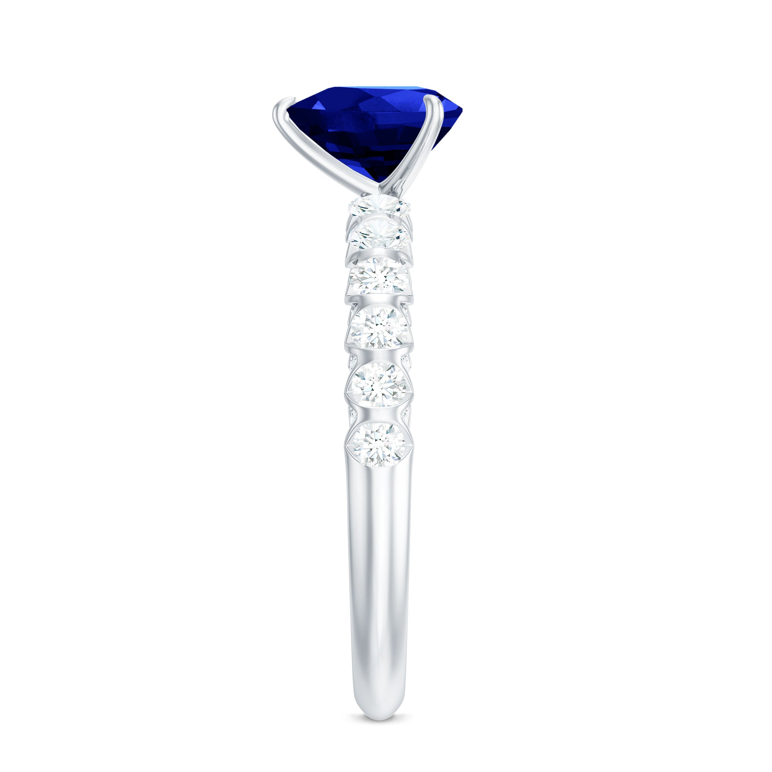 Certified 0.9 Carat Lab Created Blue Sapphire Heart Engagement Ring with Diamond