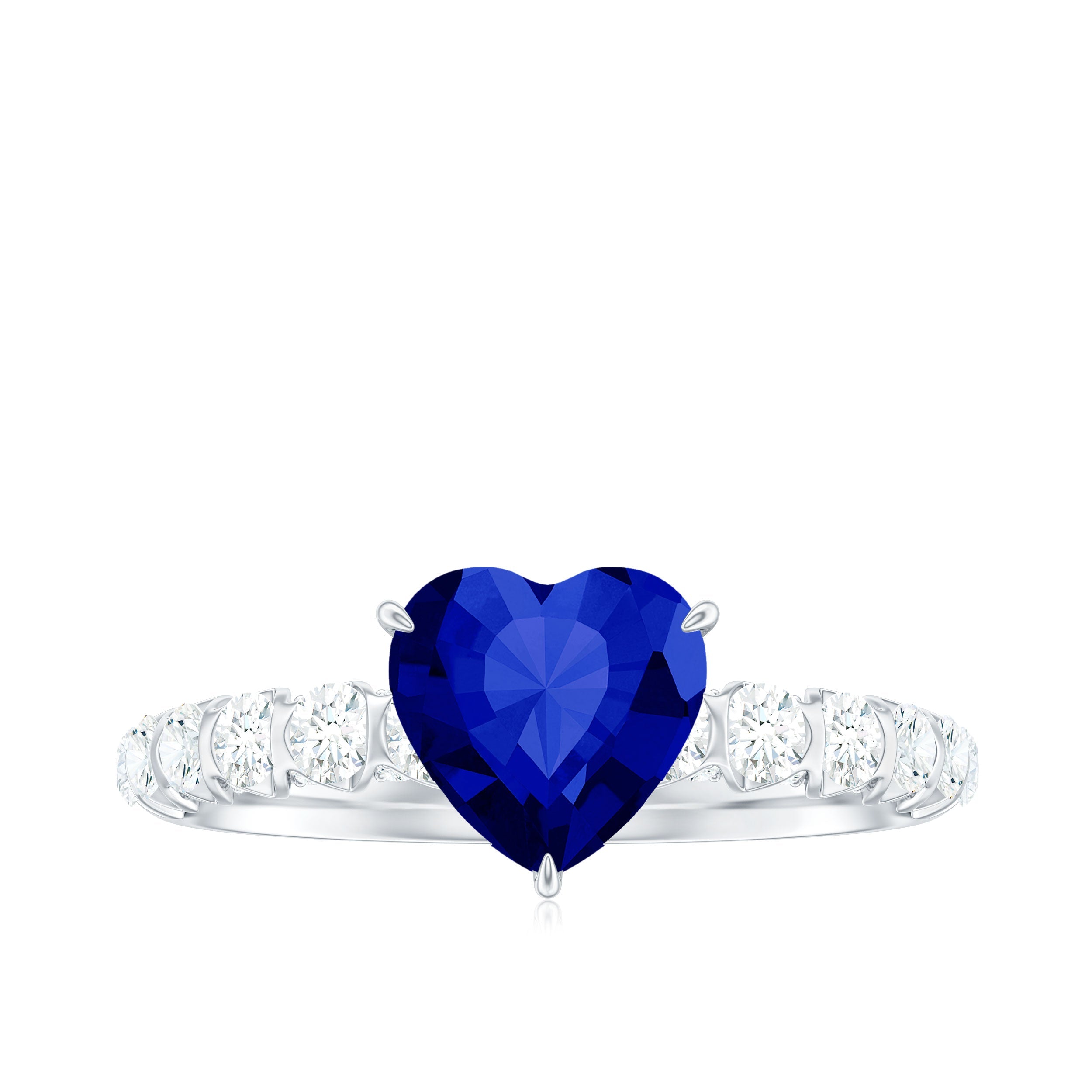 Certified 0.9 Carat Lab Created Blue Sapphire Heart Engagement Ring with Diamond