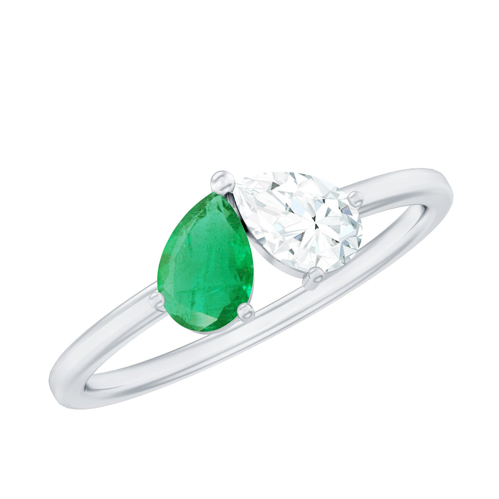 Pear Shape Emerald Ring – Two Stone Promise Ring With Diamond Accent Design