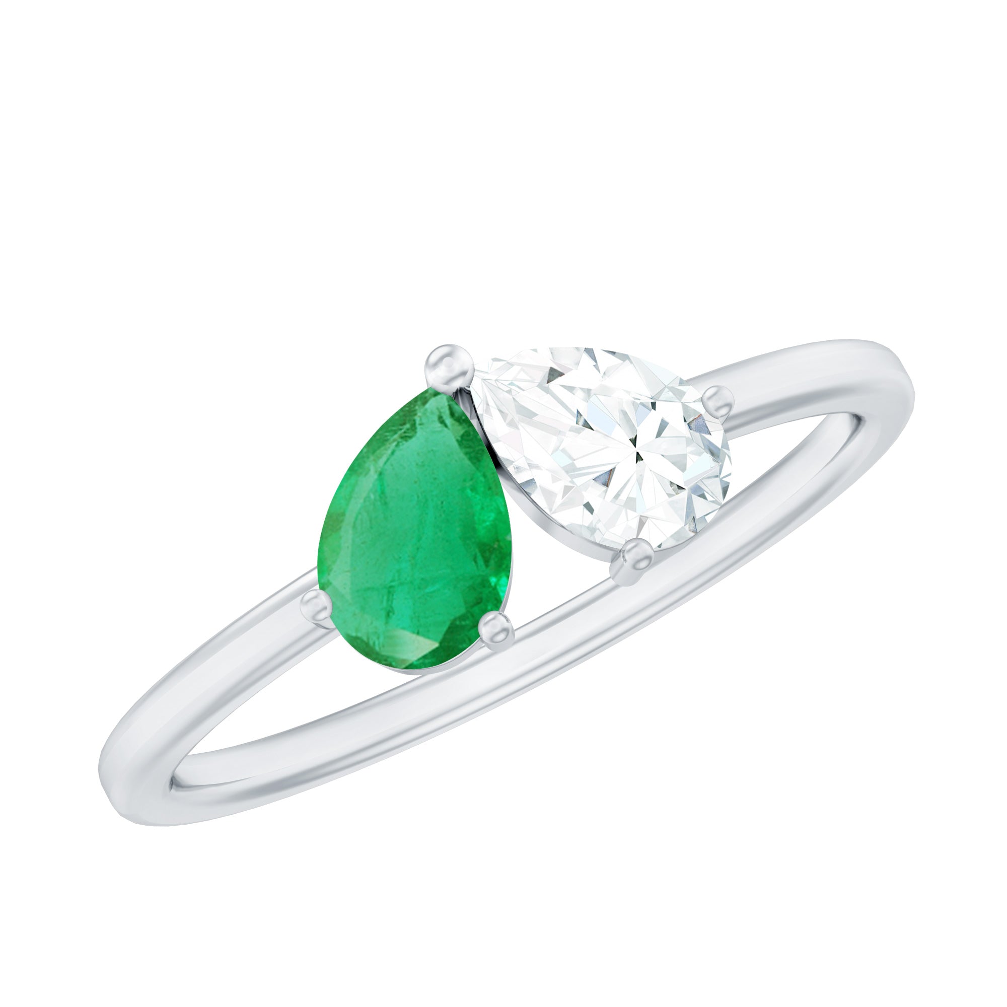Pear Shape Emerald Ring – Two Stone Promise Ring With Diamond Accent Design